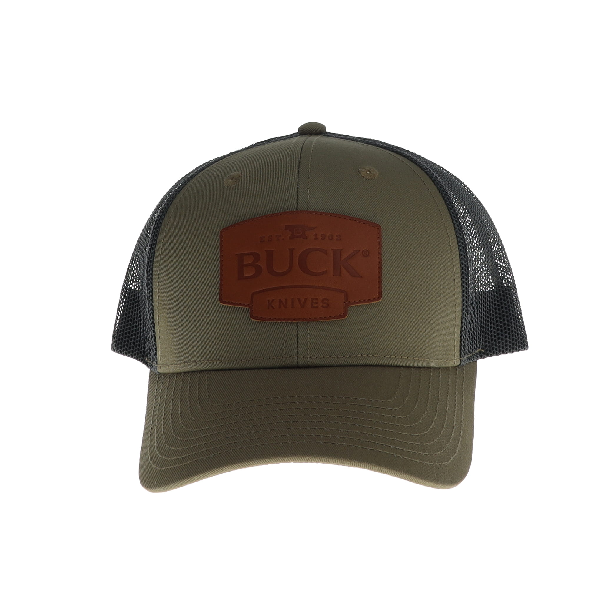 Buck Leather Patch Mesh Snapback O.D. Green Hat BU89183 View 2