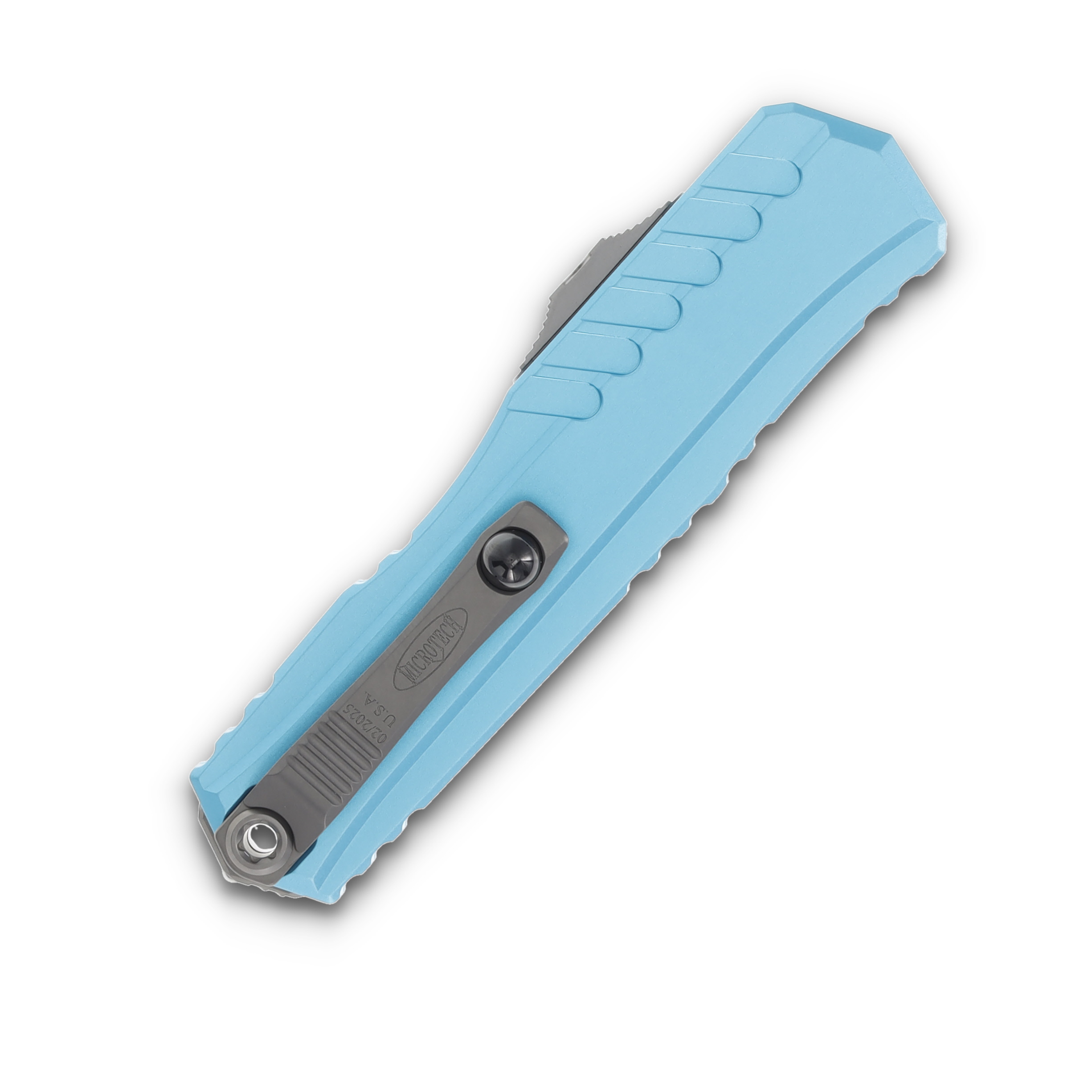 Microtech Knives Cypher II OTF Auto Turquoise 3.5in Stonewash Wharncliffe AUMT124110TQ View 2