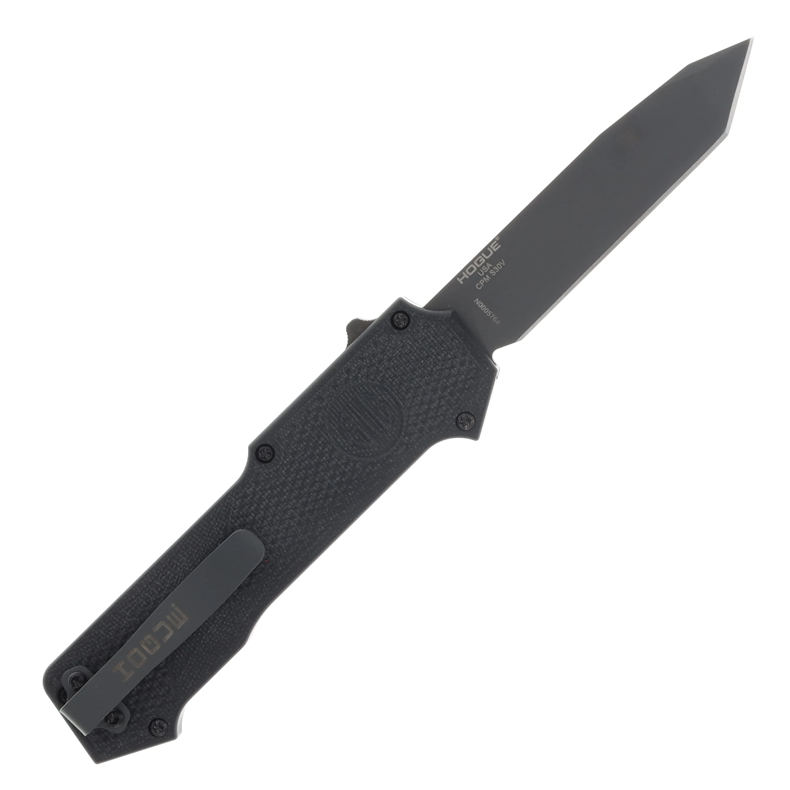 HOGUE Compound 3.5" Sig Tactical Out the Front Automatic Tanto Blade Grey Finish - G10 Solid Black - Sig Medallion AUHG36022 View 2