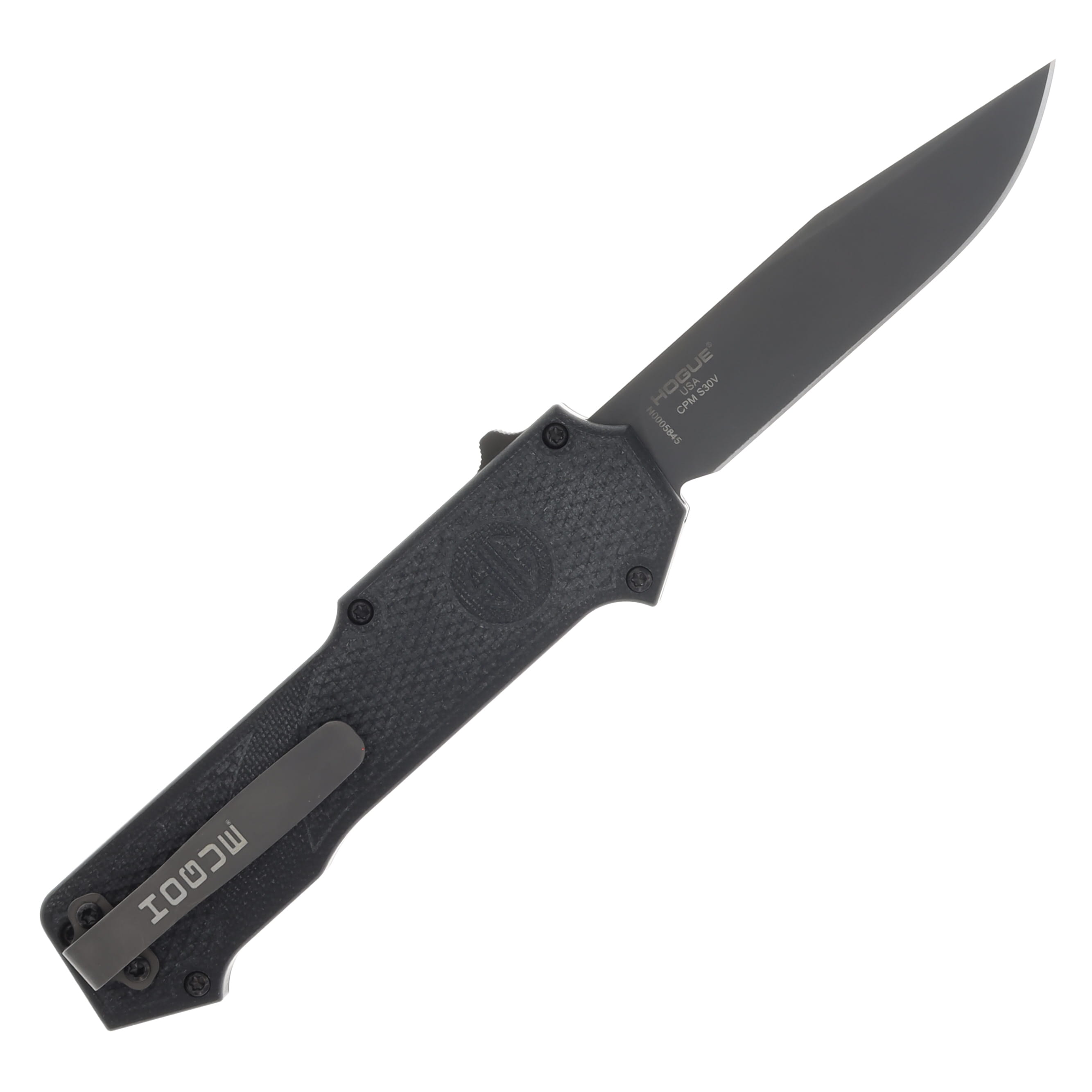 HOGUE Compound 3.5" Sig Tactical Out the Front Automatic Clip Point Blade Grey Finish G10 Solid Black - Sig Medallion AUHG36032 View 2