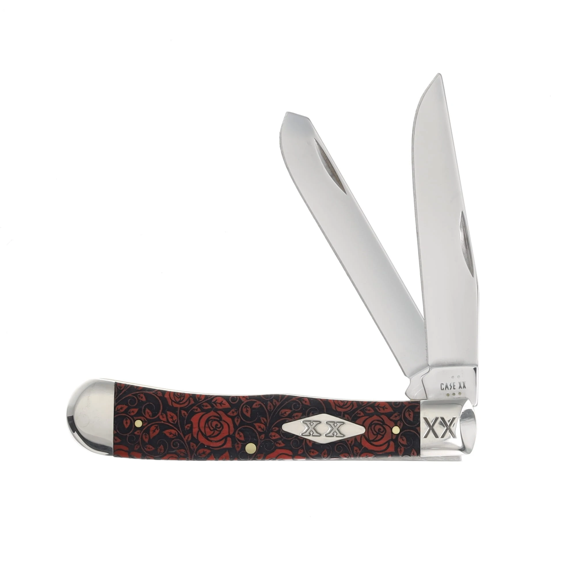 Case Roses Dark Red Bone Trapper With XX Bolster CA23118R View 1