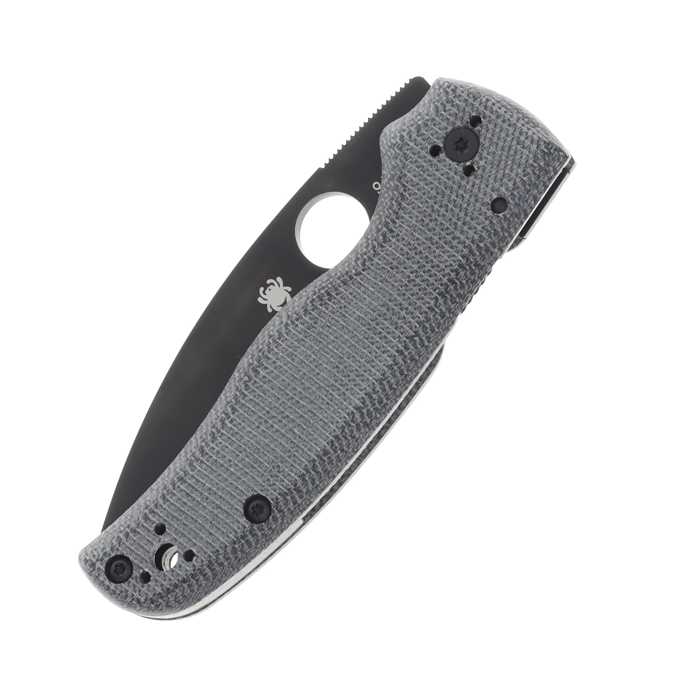 Spyderco SMKW Exclusive Smoky Gray Shaman with Gray Canvas Micarta Black Blade CPM S45VN Plain Edge SPC229MGYS45BKP View 6