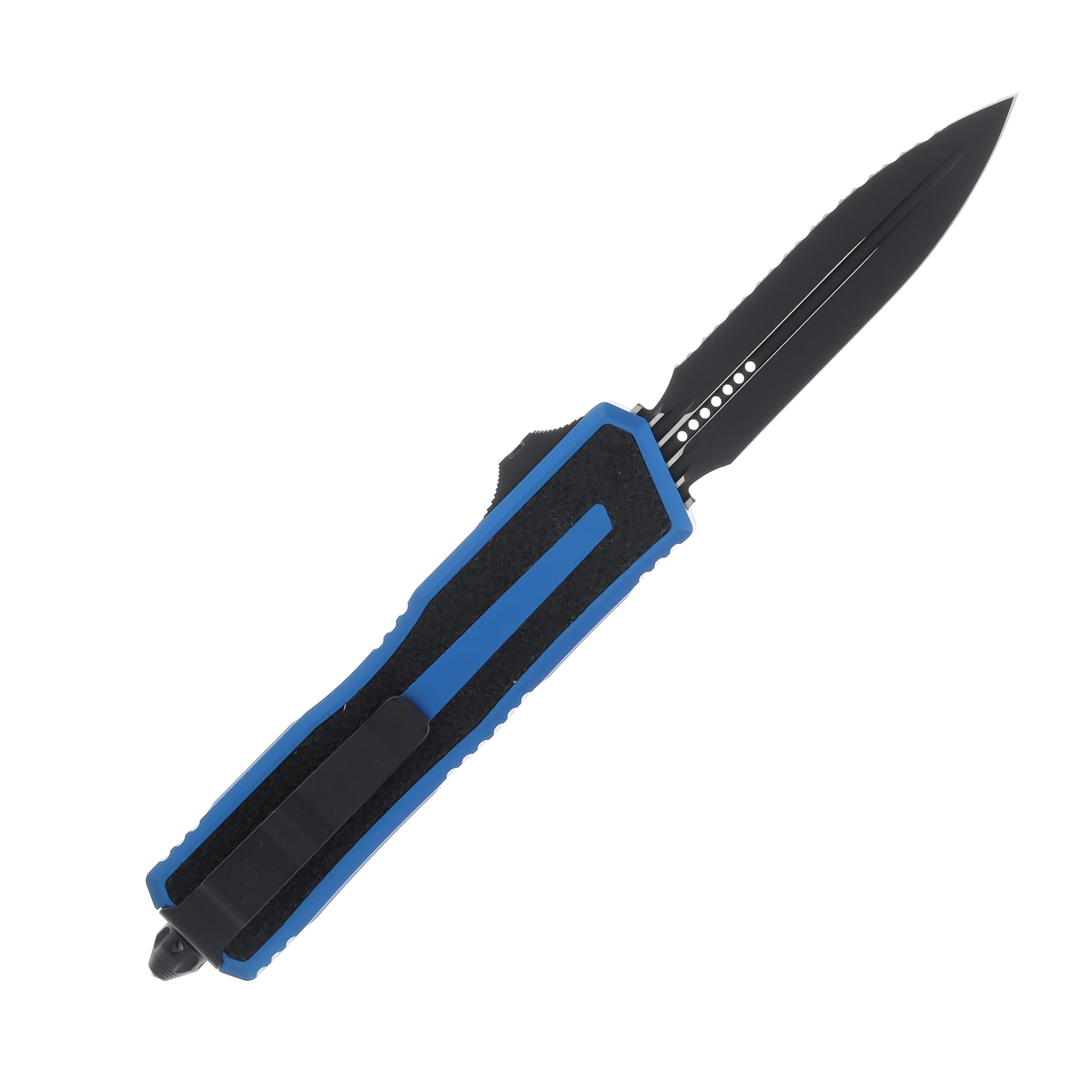 Microtech Scarab II Gen II D/E Black Full Serrated Blue Aluminum AUMT12803BL View 2