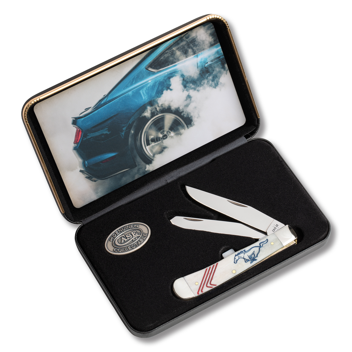 Case XX Ford Motors Smooth Natural Bone Trapper Folding Knife Gift Set CA14345 View 3