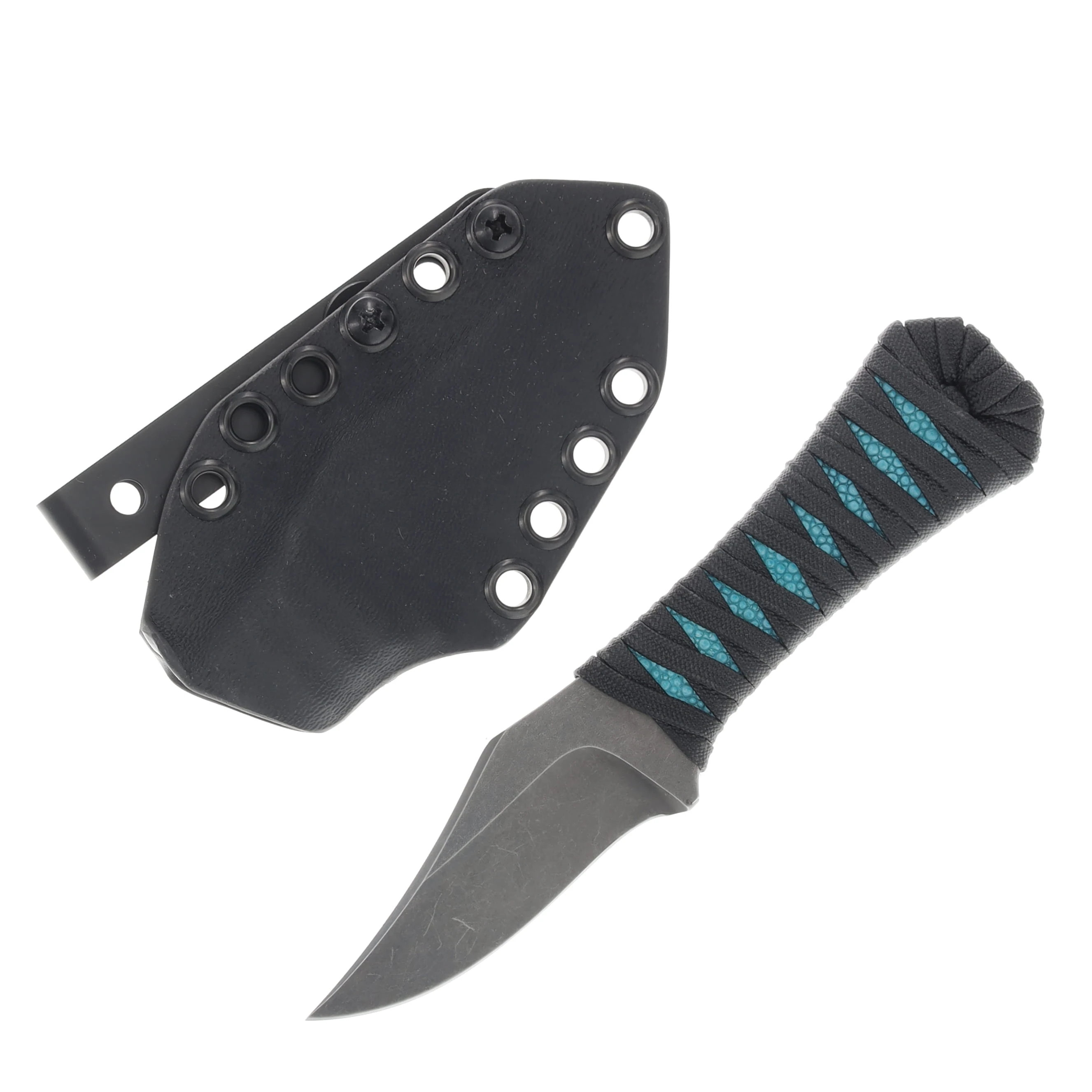 Auxiliary Mfg. Pocket Bowie Fixed Knife Stingray Wrapped Handle-Teal AMPB-SWH-T View 1