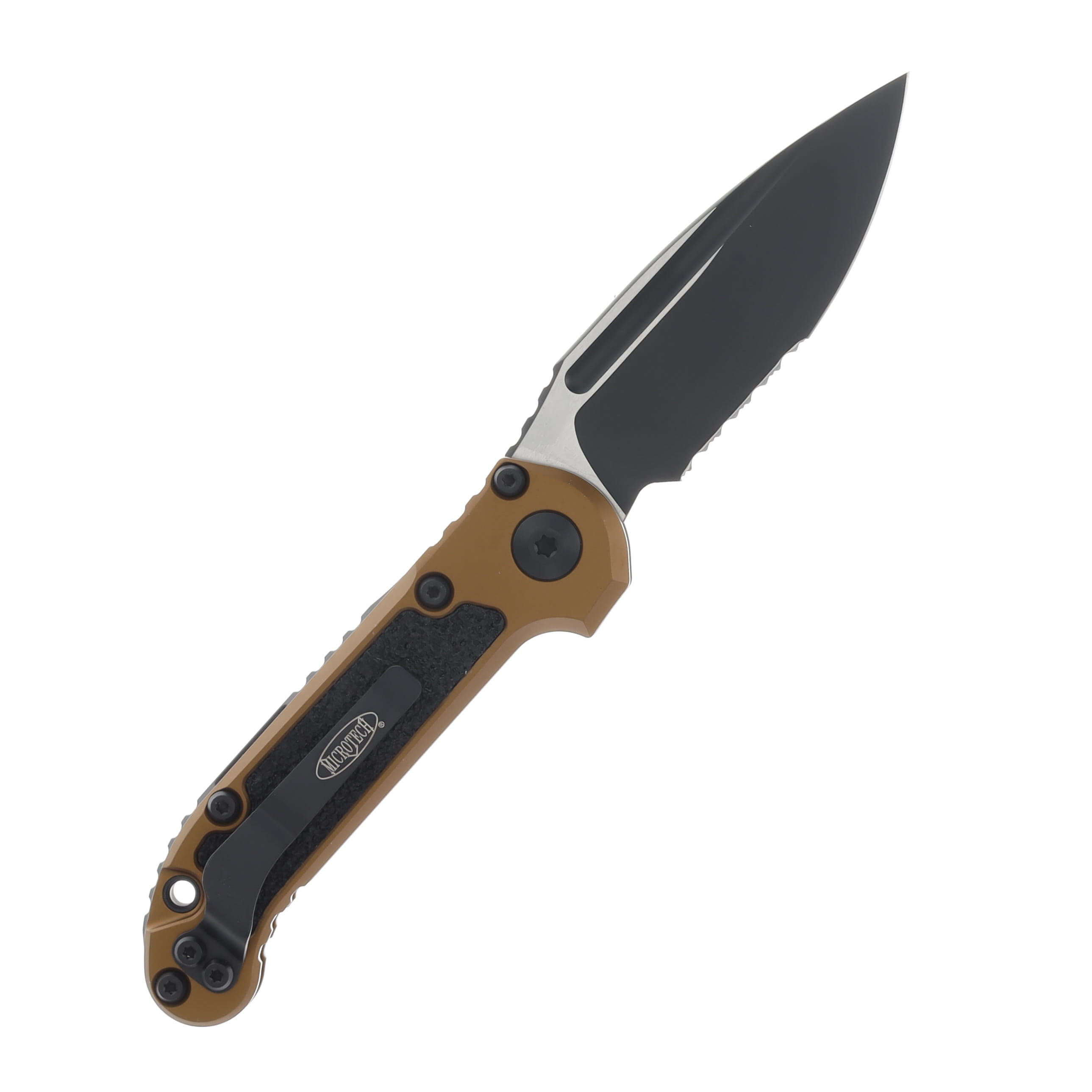 Microtech LUDT Automatic Knife Half Serrated Black Blade/Tan AUMT11352TA View 2