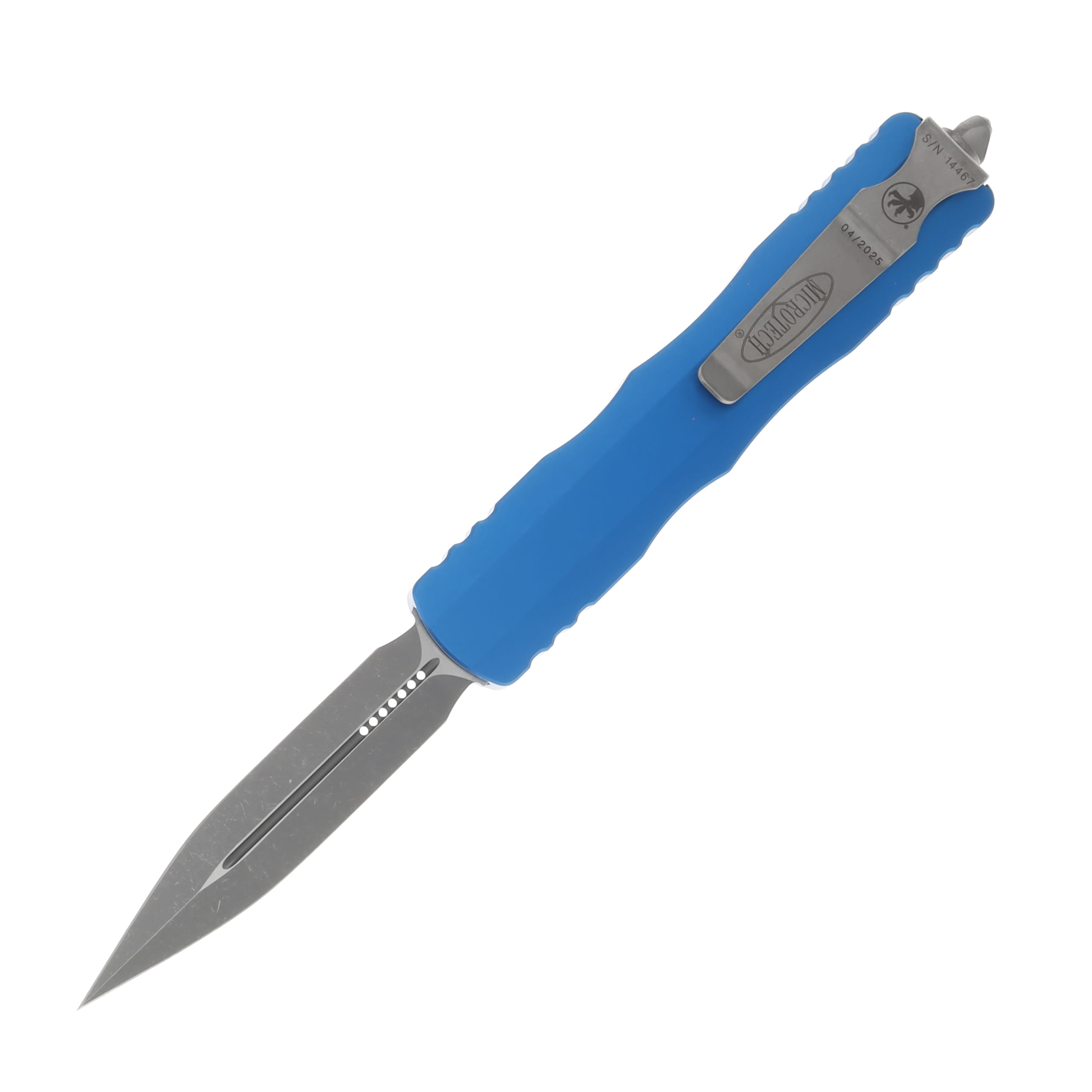 Microtech Dirac Delta OTF Automatic Knife Stonewash Apocalyptic Dagger/Blue AUMT22710APBL View 1