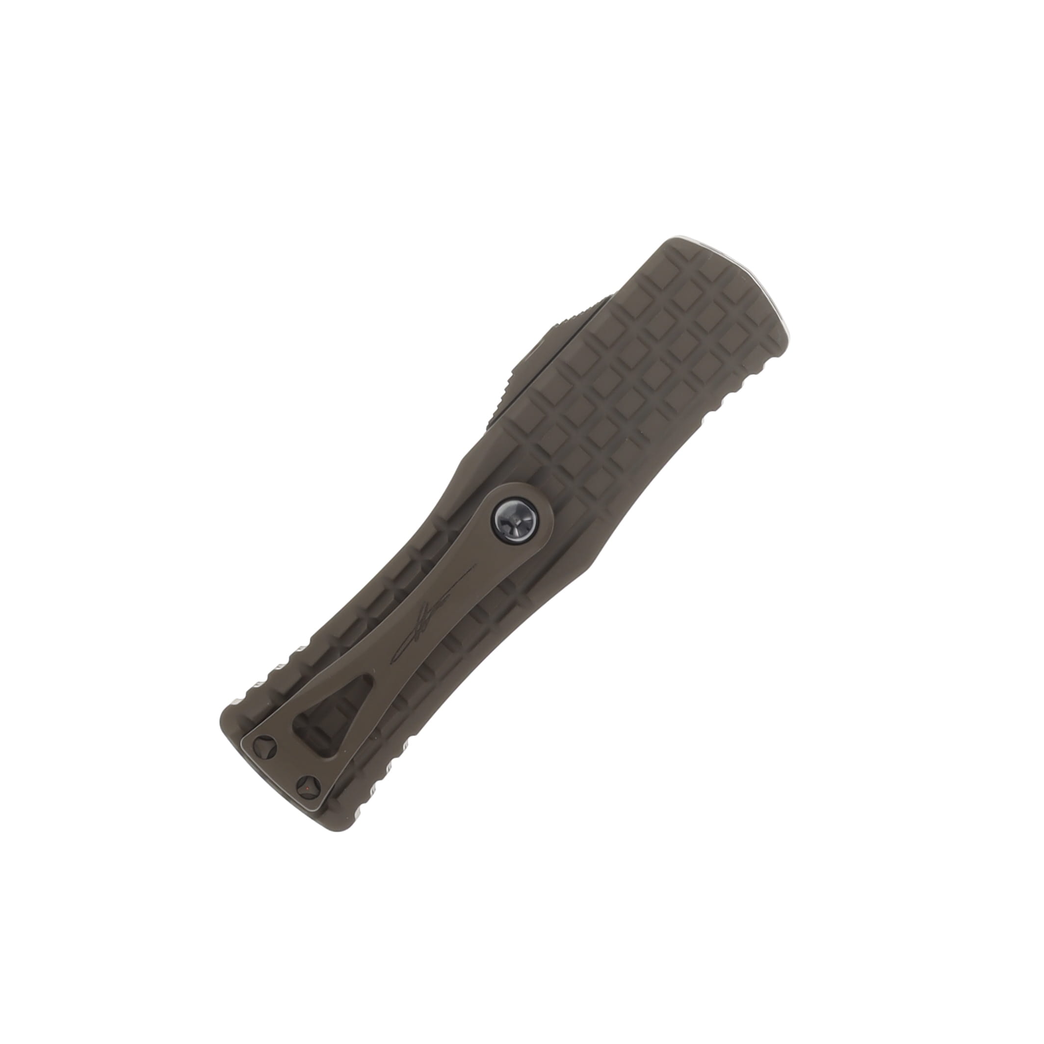 Microtech Hera II OTF Knife Signature Series Frag Patterned Chocolate Brown Dagger AUMT7021FRCCHS View 3