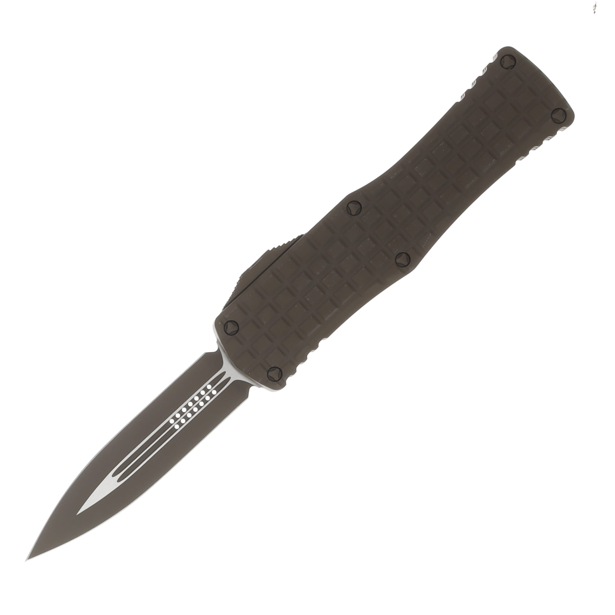 Microtech Hera II OTF Knife Signature Series Frag Patterned Chocolate Brown Dagger AUMT7021FRCCHS View 1