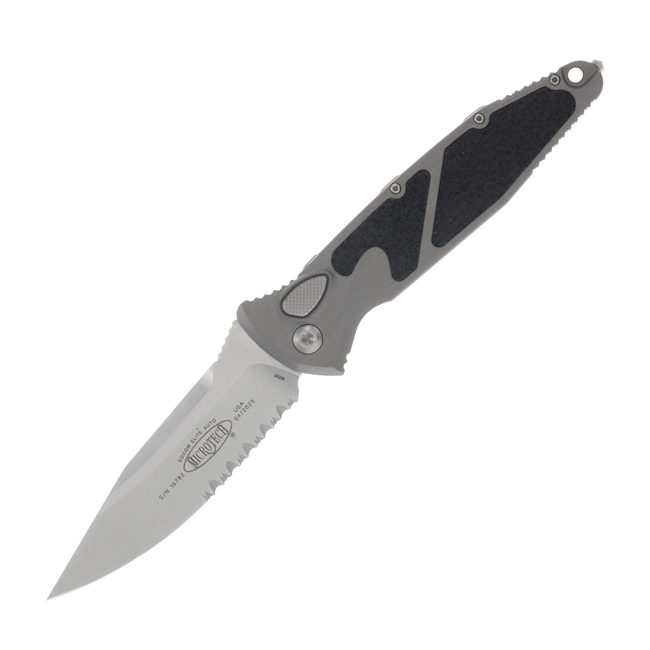 Microtech SOCOM Elite Automatic Knife Stonewash Half Serrated/Natural Clear Aluminum AUMT160A11NC View 1