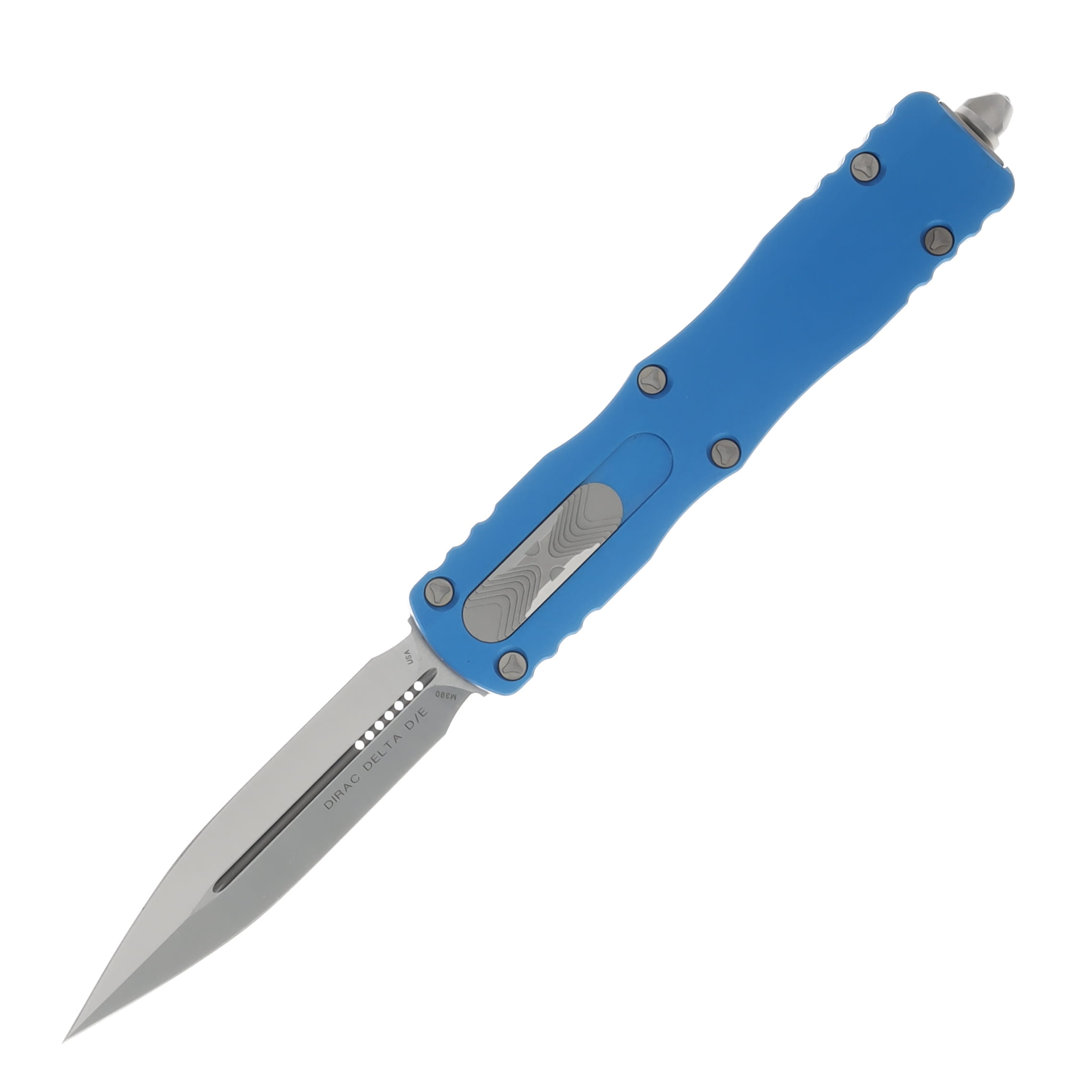 Microtech Knives Dirac Delta DE OTF Auto Blue 3.75in Satin Dagger AUMT2274BL View 1