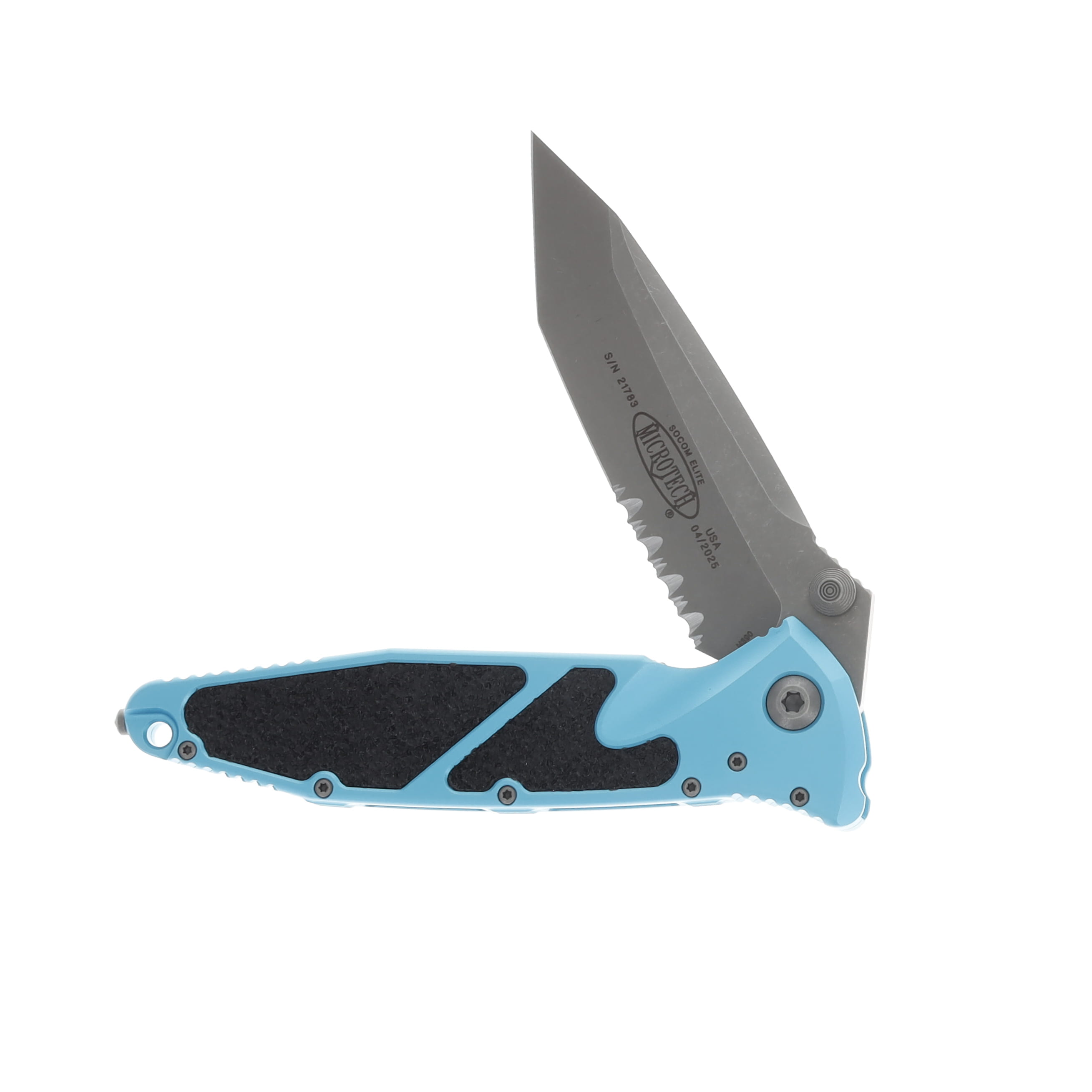 Microtech SOCOM Elite Linerlock Folding Knife Apocalyptic Half Serrated Tanto/Turquoise MT16111APTQ View 2