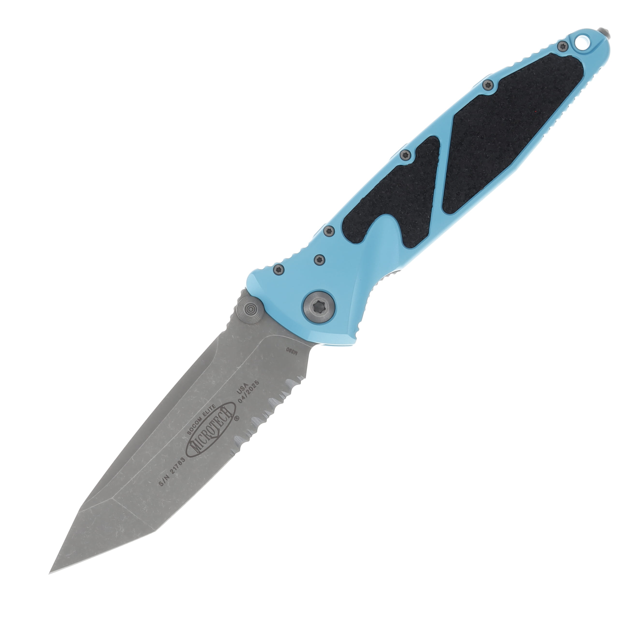 Microtech SOCOM Elite Linerlock Folding Knife Apocalyptic Half Serrated Tanto/Turquoise MT16111APTQ View 1