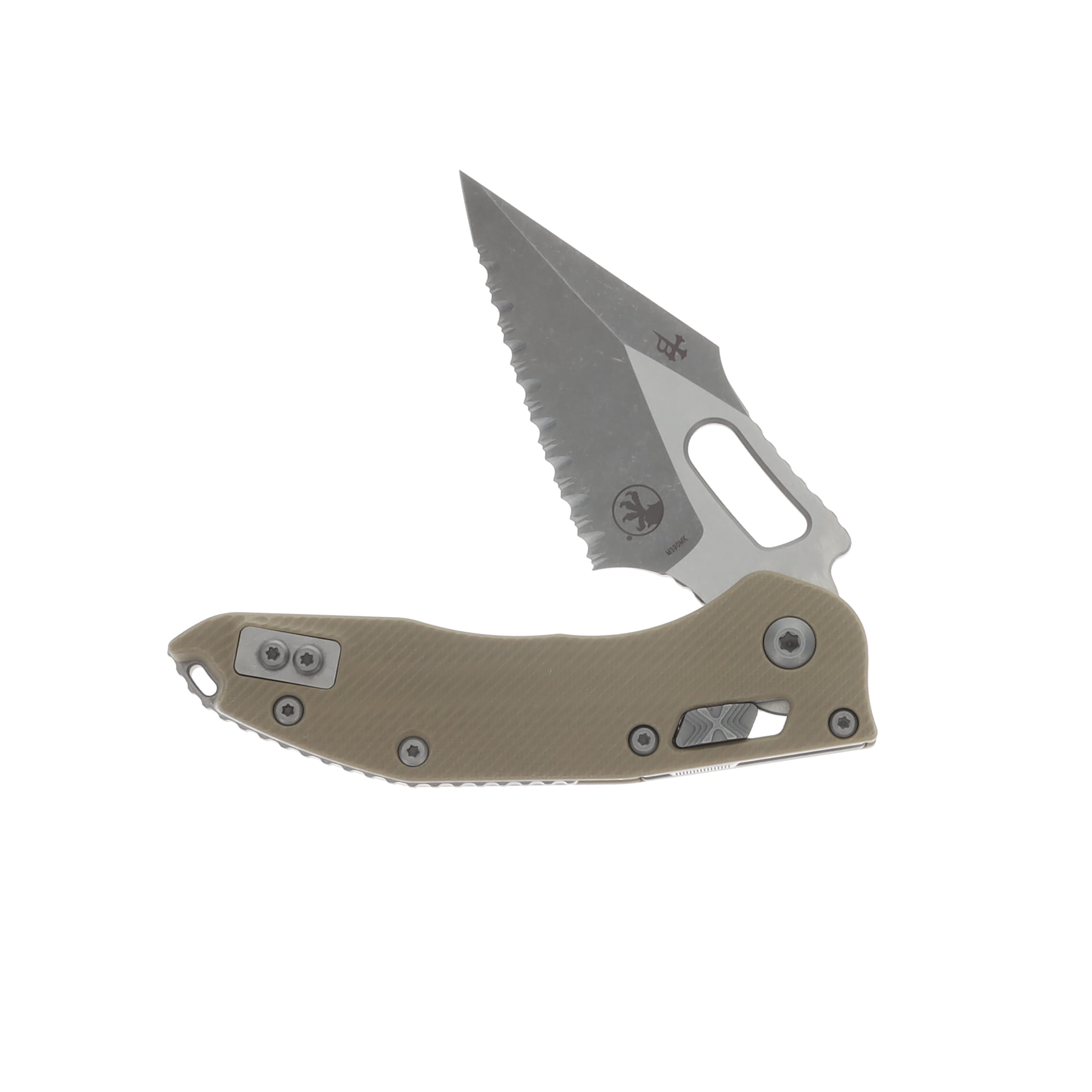 Microtech Stitch RAM-LOK Tan 3.75in Apocalyptic Serrated Spear Point Blade MT169RL12APFLGTTA View 3