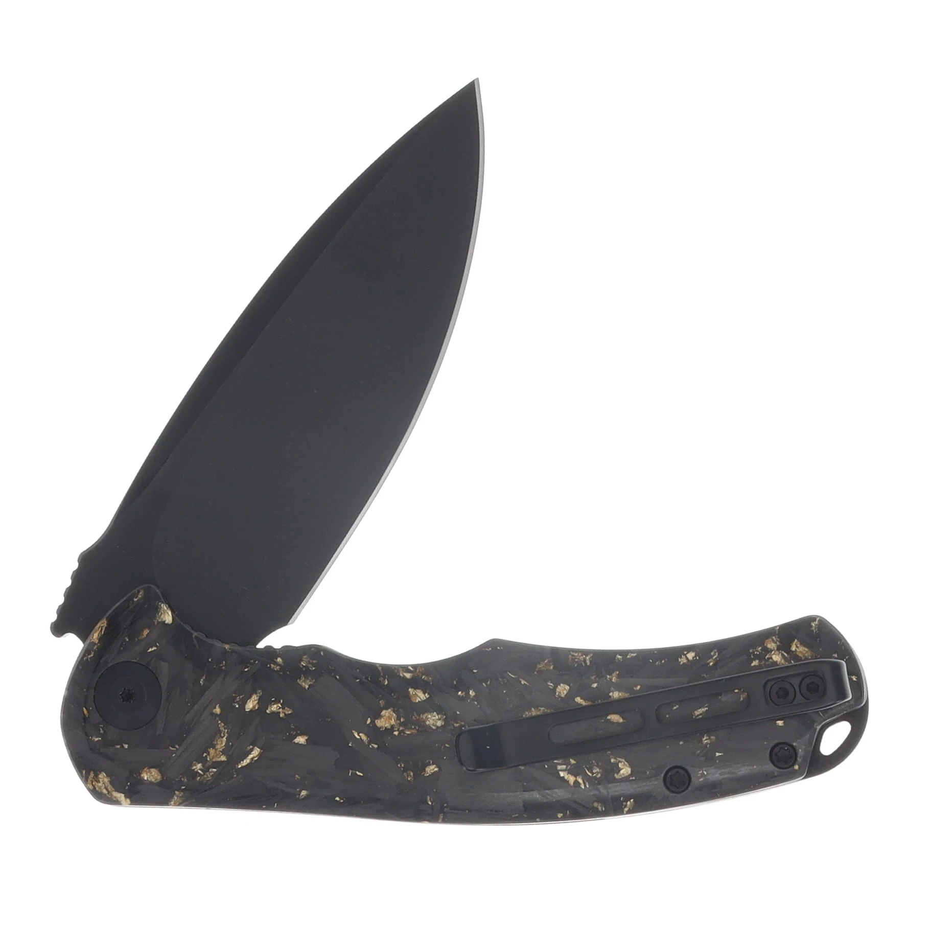 CIVIVI Praxis Shredded Carbon Fiber - Golden Shred Resin 3.75in Plain Black Stonewash Drop Point C803J View 4