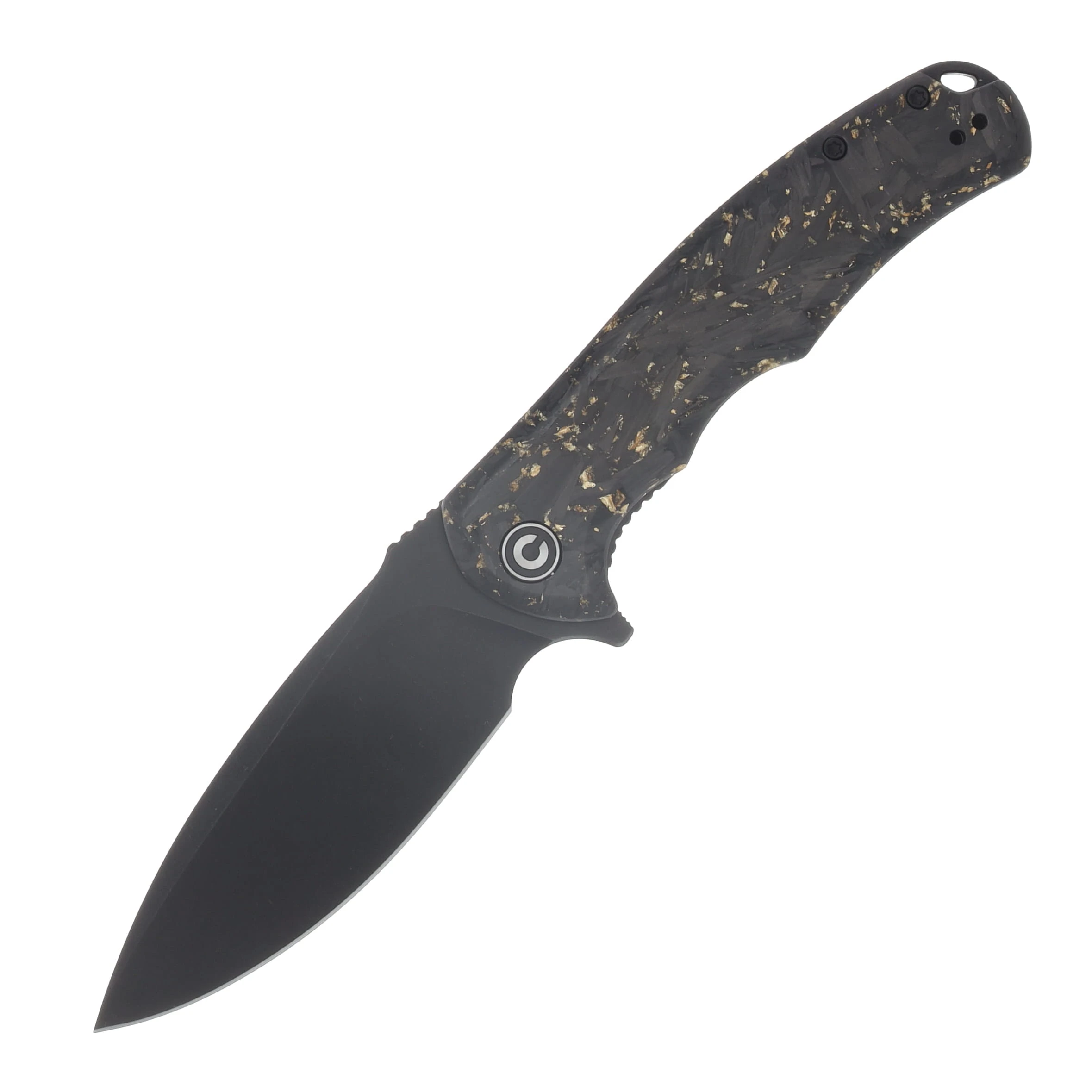 CIVIVI Praxis Shredded Carbon Fiber - Golden Shred Resin 3.75in Plain Black Stonewash Drop Point C803J View 1