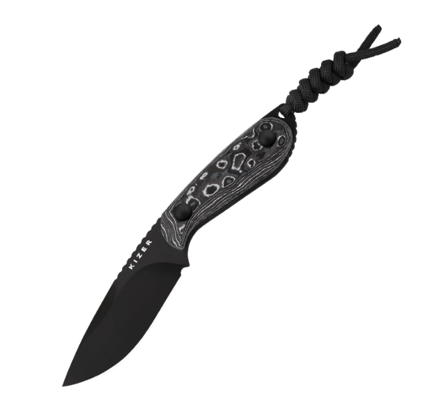 Kizer Buddy Fixed Blade Knife White Storm 3in Plain Black DLC Drop Point 1081A9 View 1