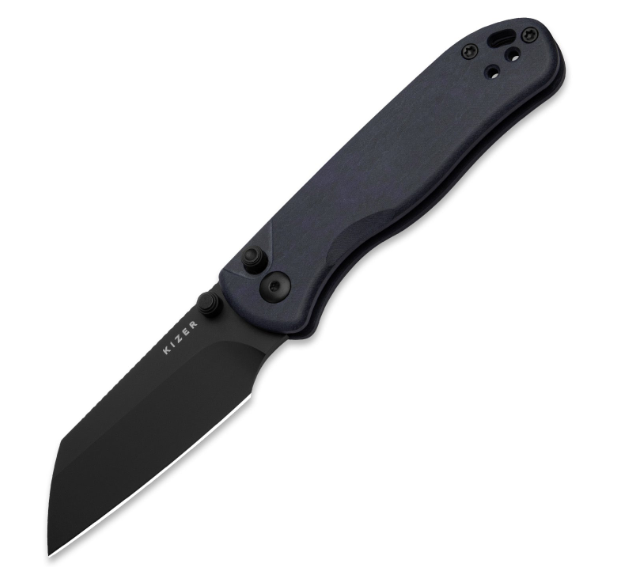 Kizer Drop Bear 2 Blue Canyon 2.96 Inch Plain Black DLC Sheepsfoot V3619.2CS1 View 1