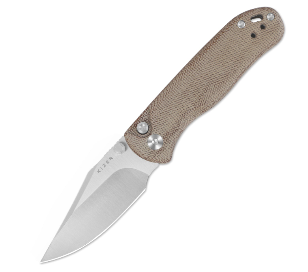 Kizer Drop Bear 2 Brown Micarta 2.96 Inch Plain Satin Clip Point V3619.2CC1 View 1