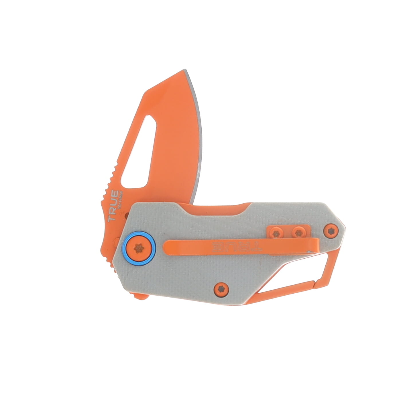 TRUE Berm Keychain Knife Grey G10 1.5in Orange Modified Clip Point Blade TRU-FMK-0017 View 4