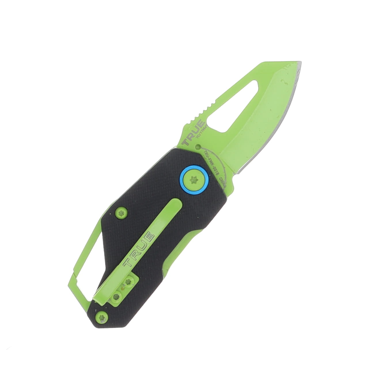 TRUE Berm Keychain Knife Black G10 1.5in Green Modified Clip Point Blade TRU-FMK-0018 View 2