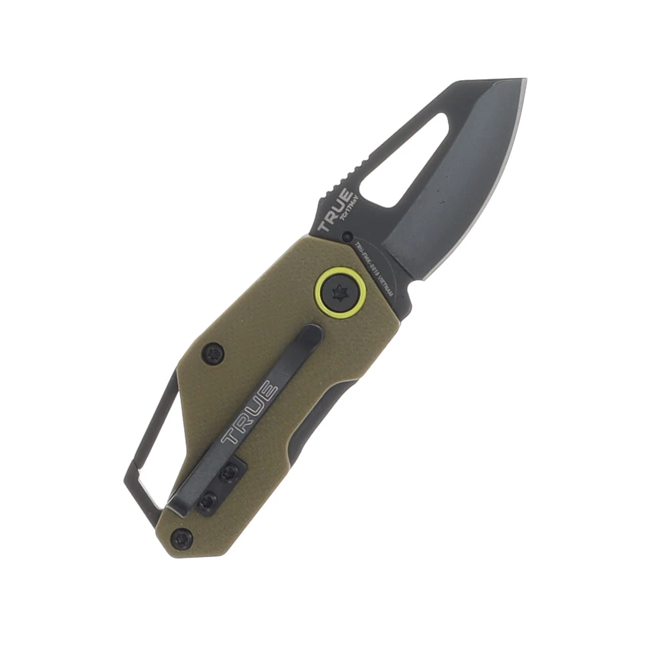 TRUE Berm Keychain Knife Coyote G10 1.5in Black Modified Clip Point Blade TRU-FMK-0019 View 2