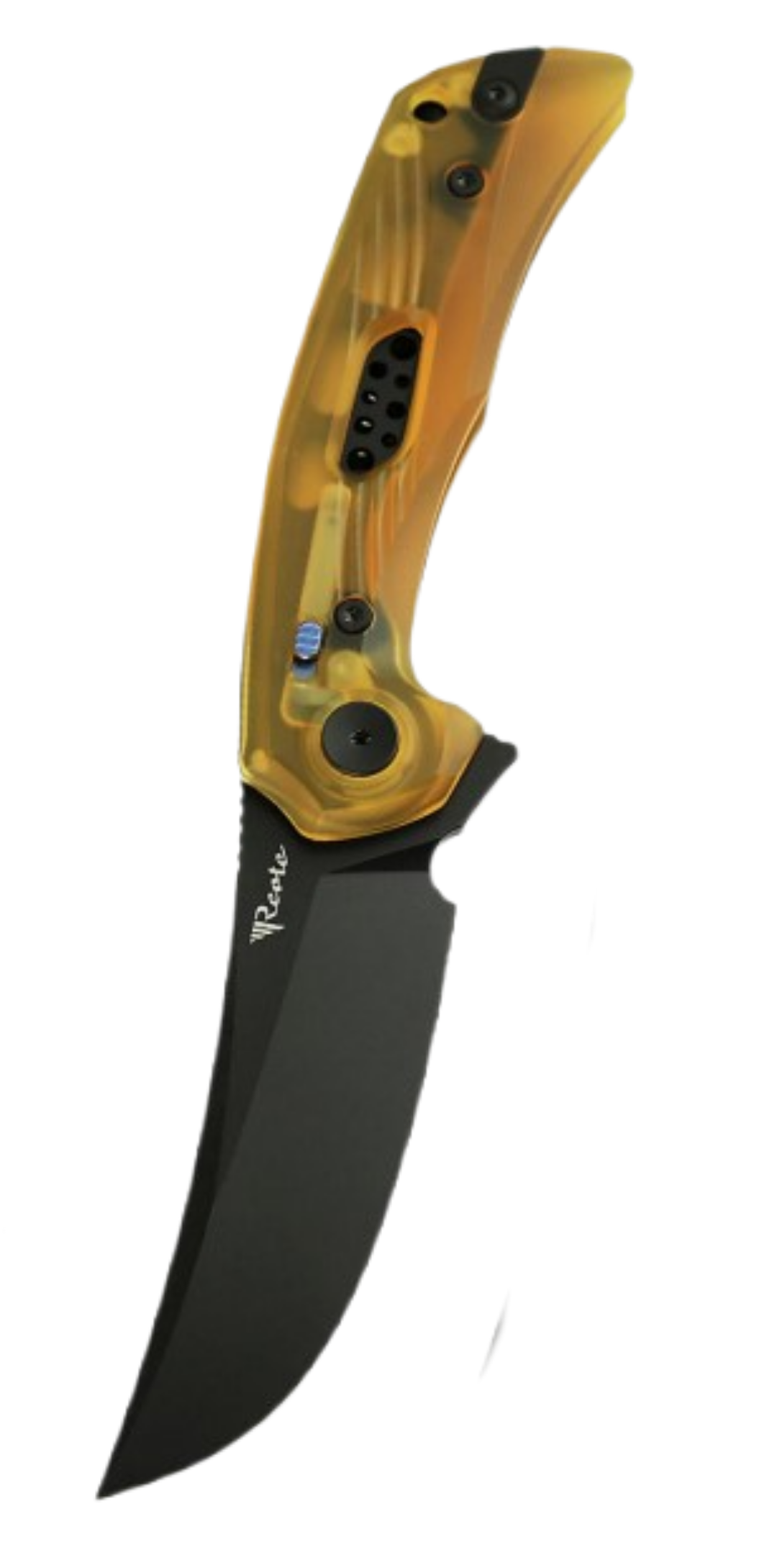 REATE PL-7 Folding Knife Yellow 3.5 Inch Plain Black PVD Drop Point REPL7-8 View 1