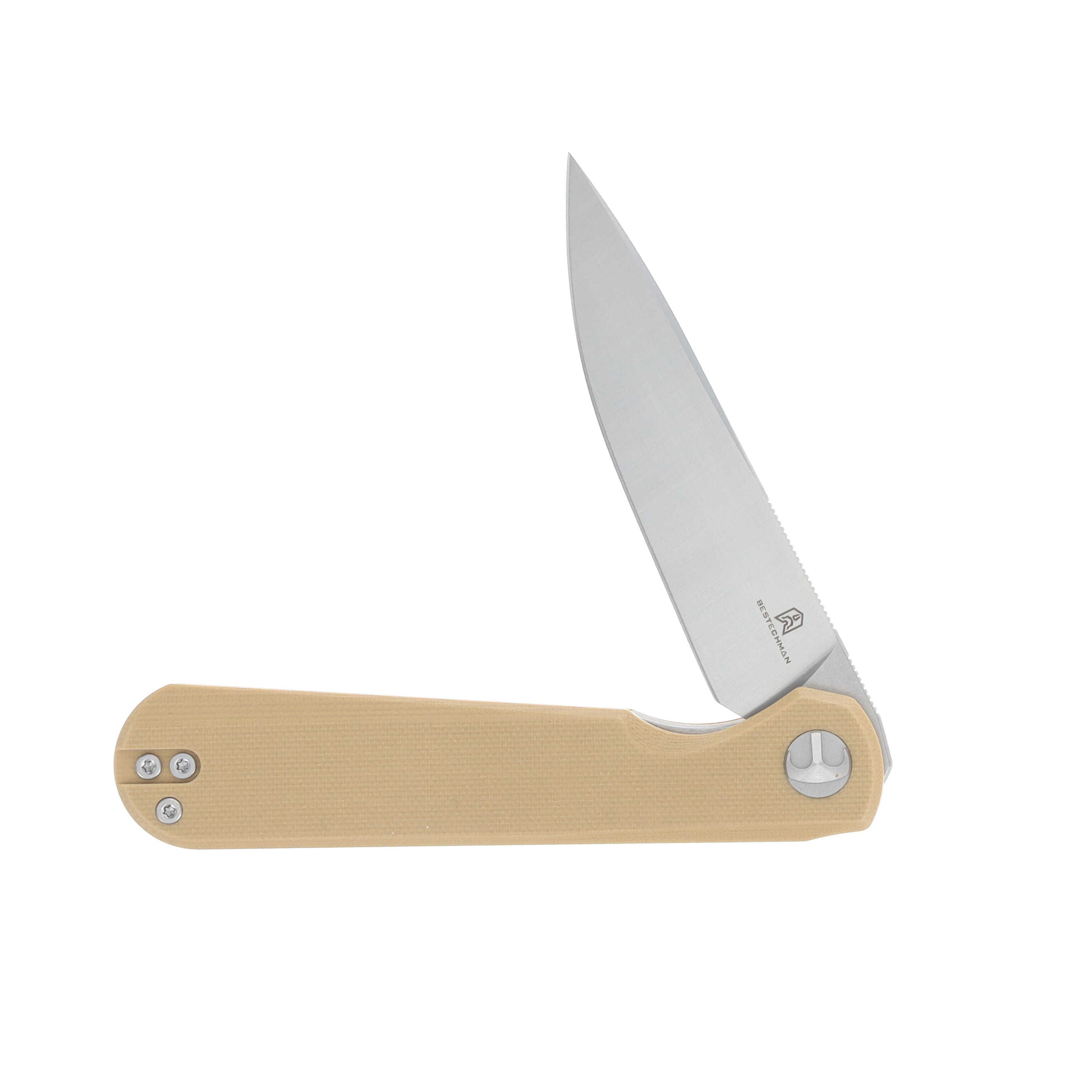 Bestechman Flick Folding Knife Two Tone D2 Drop Point/Khaki G-10 BMK13C View 3