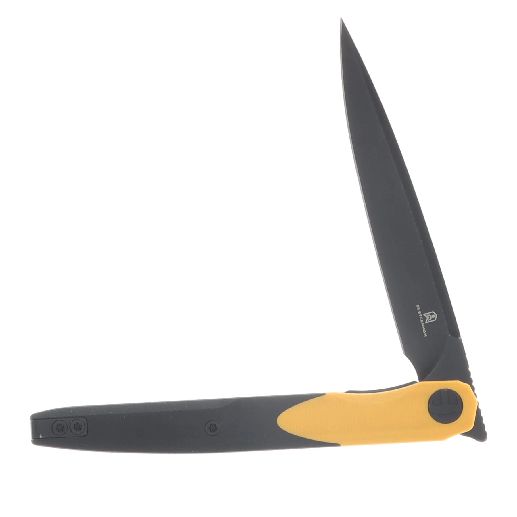 Bestechman Lanza Folding Knife Yellow-Black G10 Handle 3.45 Inch Black SW Blade BMK14F View 3