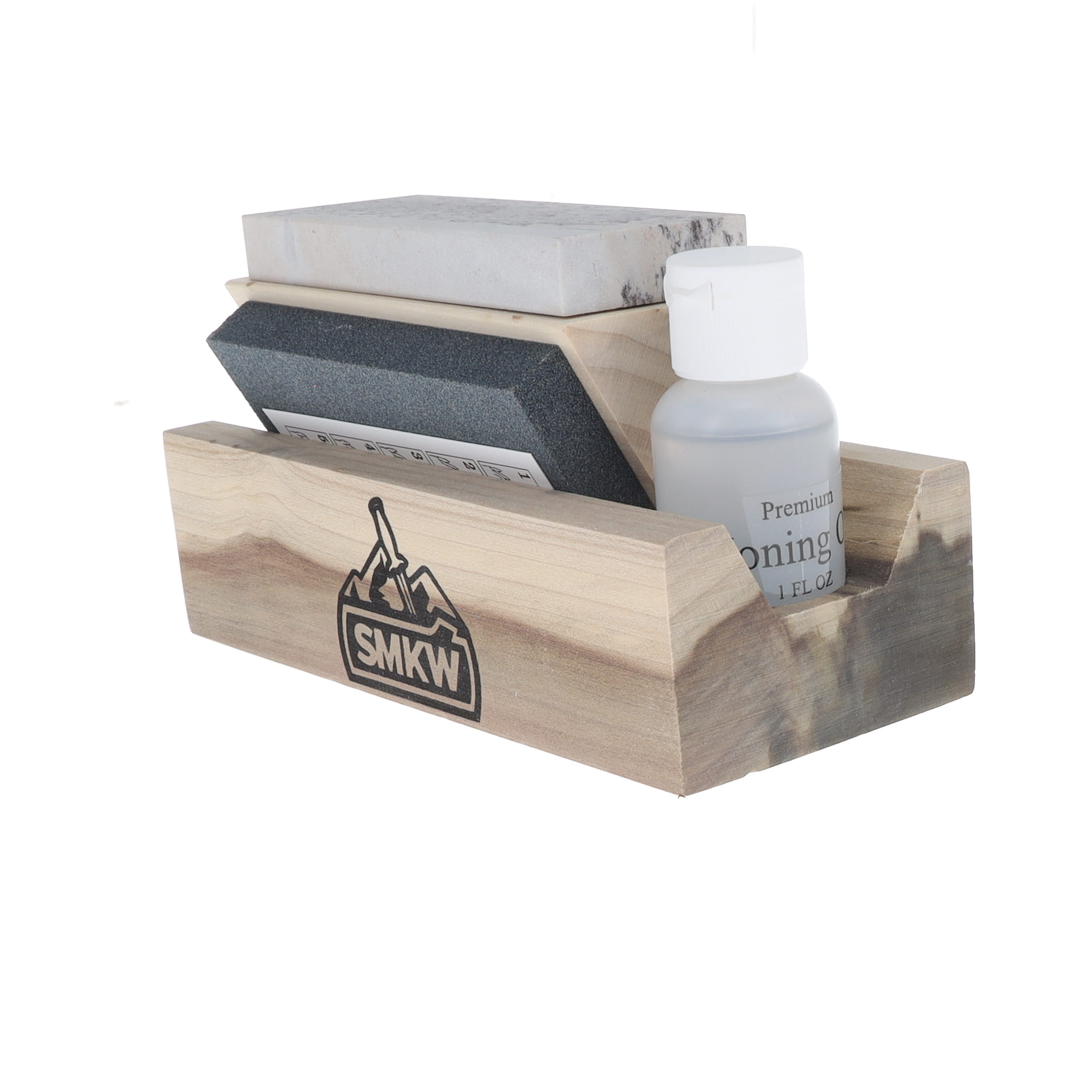 AAPCO 4 Inch Tri-Hone 4 x 1 5/8 x 0.5 Inch - Coarse-Medium/Fine Premium Honing Oil 1oz Wooden Triangular Base AATH4 View 1