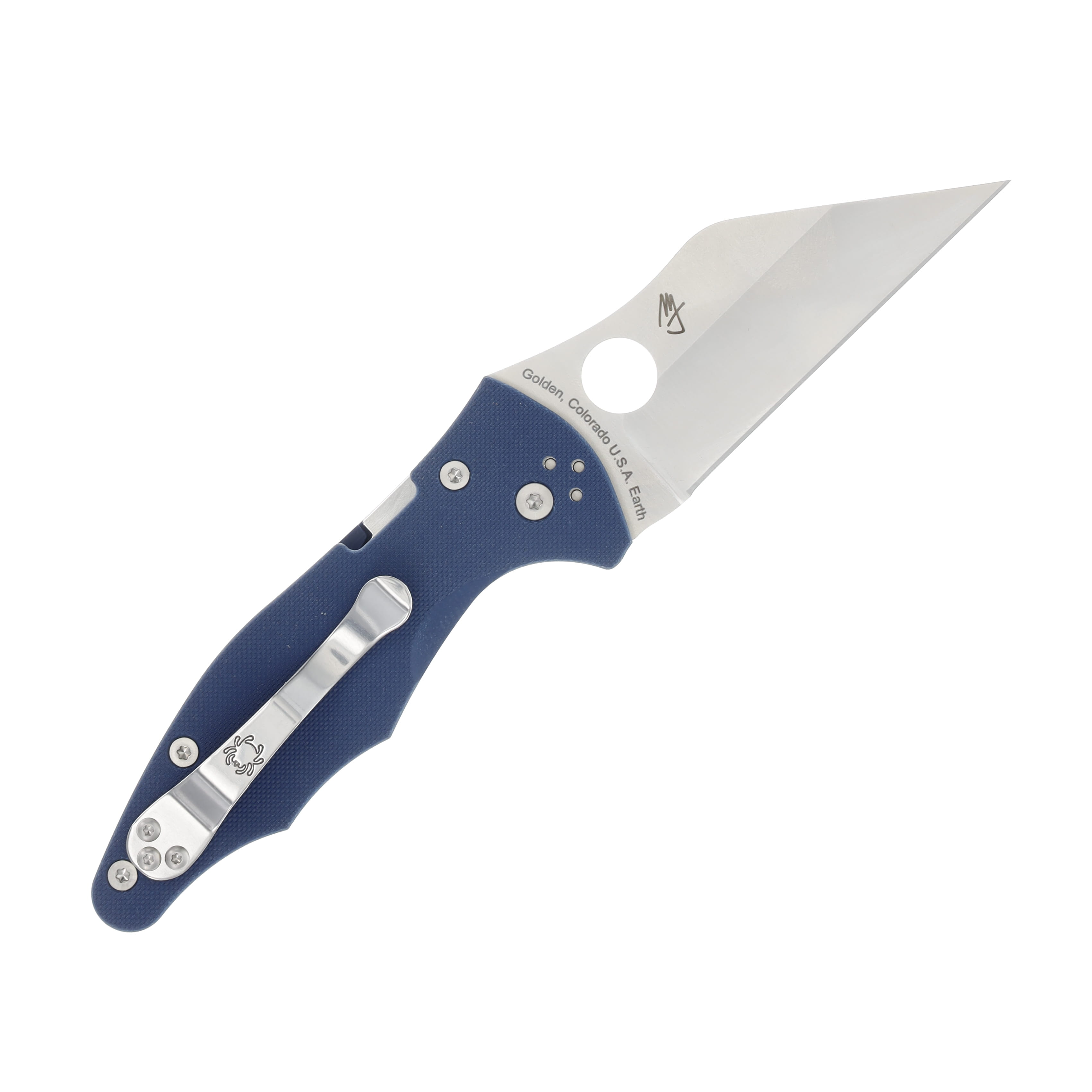 Spyderco Yojimbo 2 Folding Knife Blue 3.2 Inch Plain Satin Wharncliffe SPC85GPCBL2 View 2