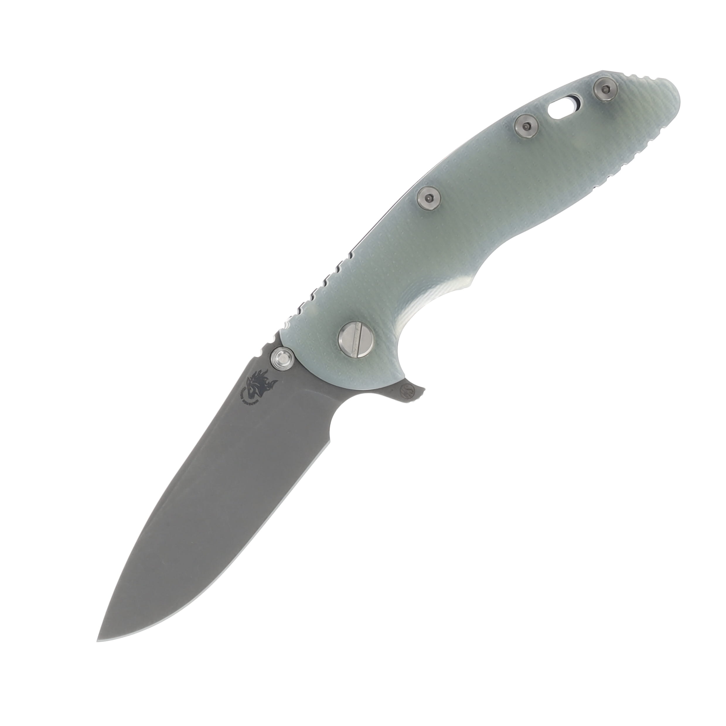 Hinderer XM-18 Skinny Slicer Translucent Green - Battle Blue 3.5in Plain Working Drop Point KXM35SKSLTWBBLTG View 1
