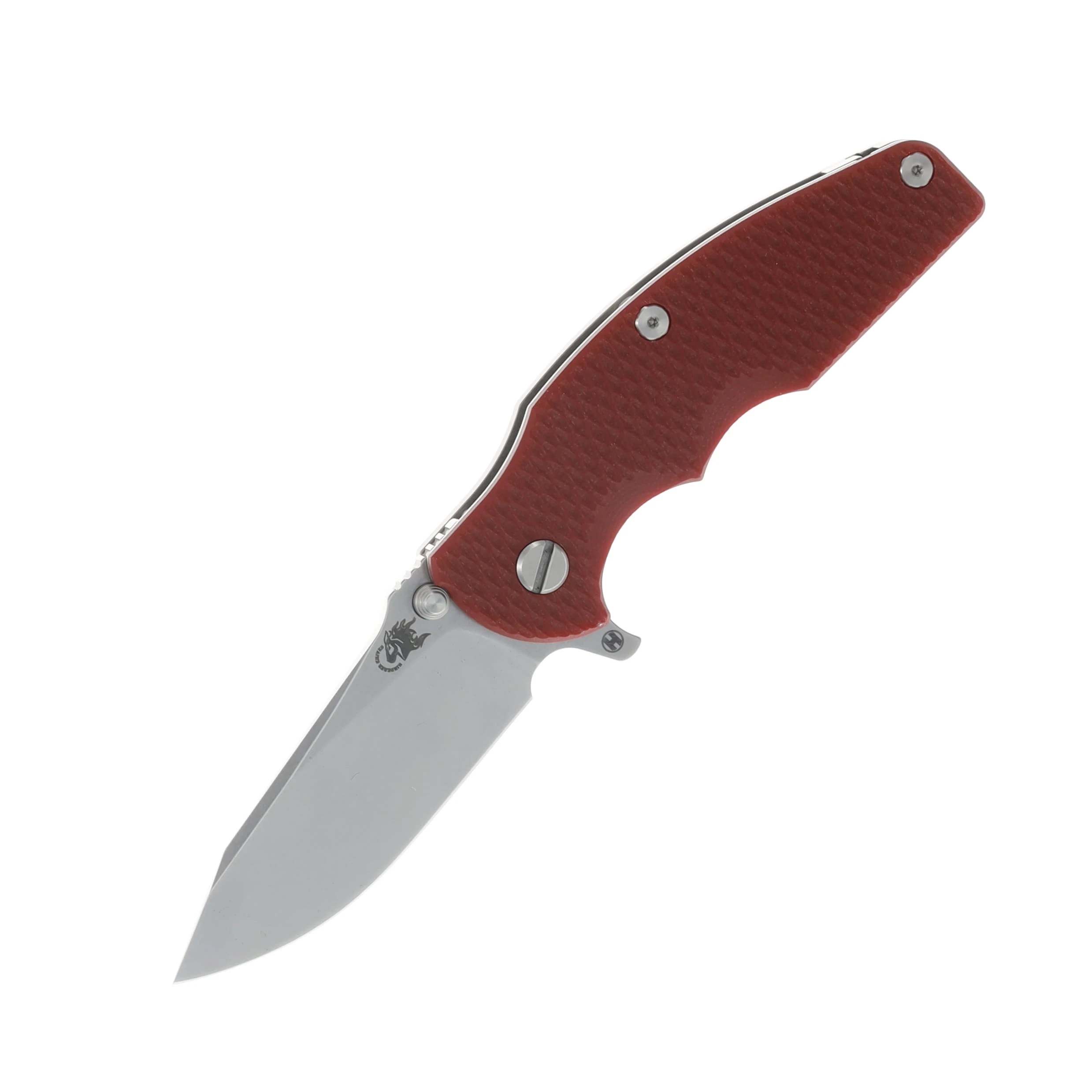 Hinderer Jurassic Folding Knife Magnacut Slicer Red G-10/Stonewash Titanium KJURSLHOSWRD View 1