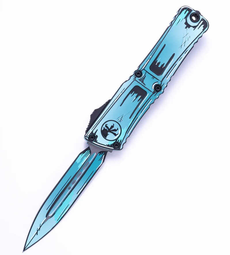 Microtech Combat Troodon Gen III OTF Automatic Knife Cel-Shaded Turquoise Dagger AUMT11421TQCOMICS View 1