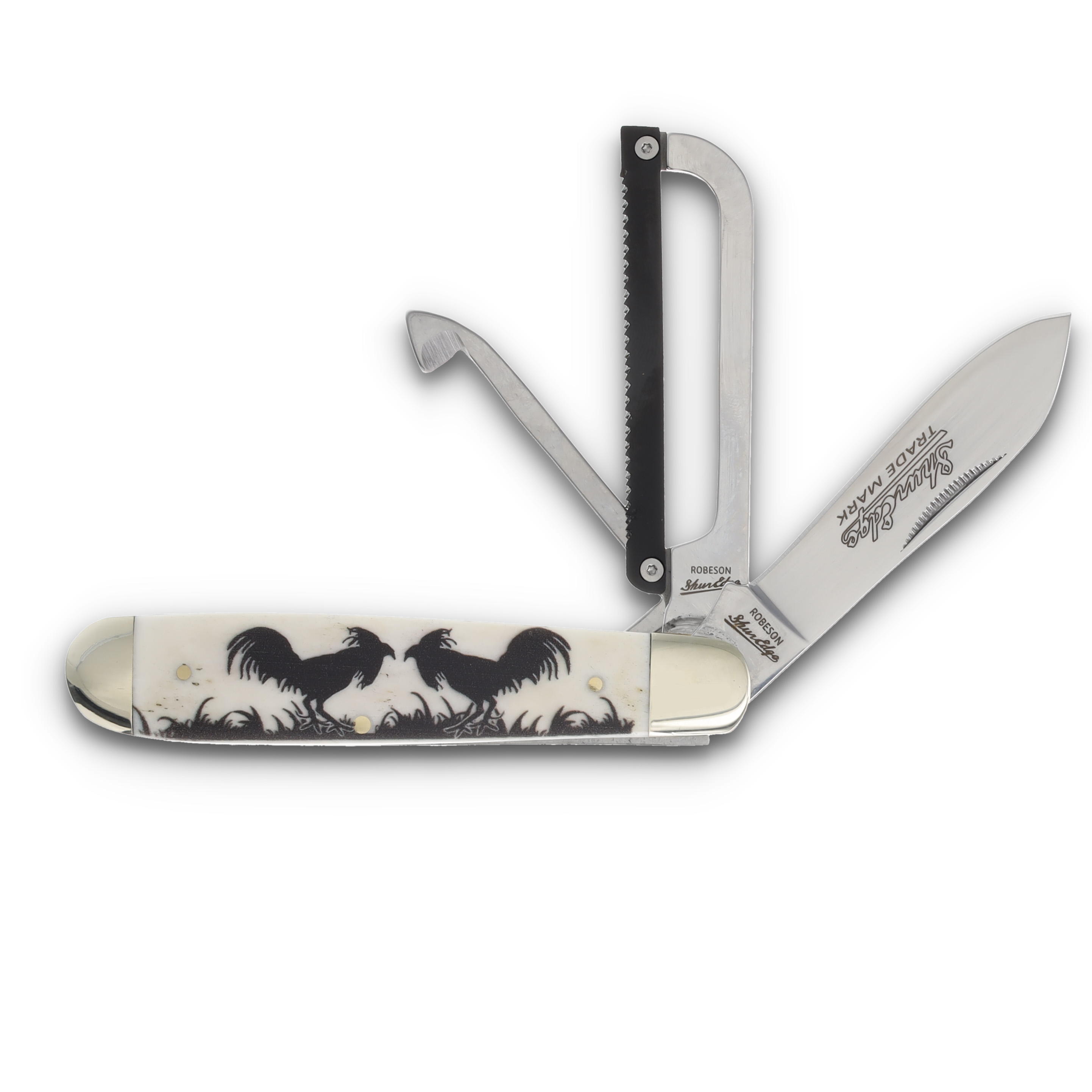 Robeson Gamecock Folding Knife Gamecock Rooster/Smooth Bone ROB632730E View 1