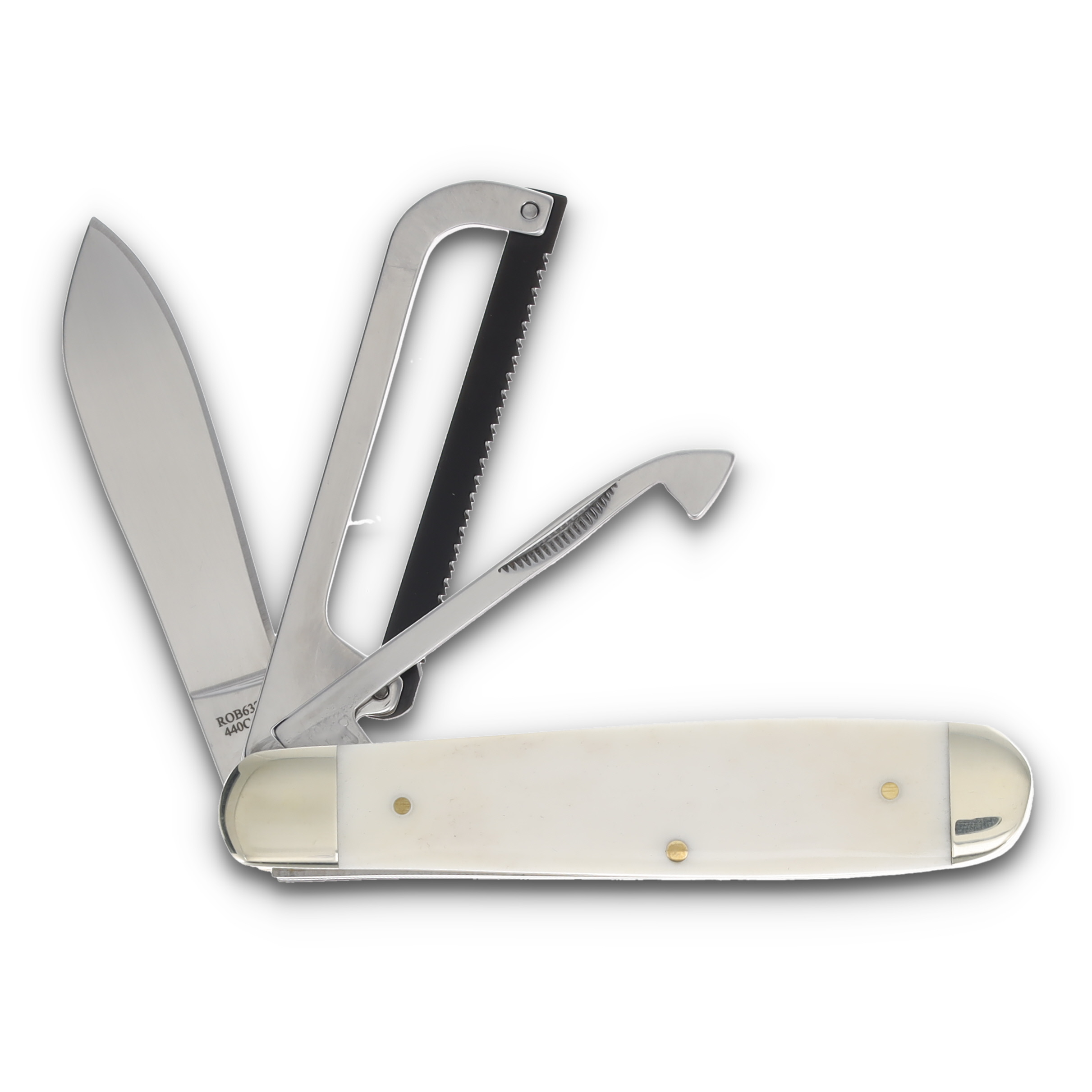 Robeson Gamecock Folding Knife White Smooth Bone Red Shield ROB632730W View 2