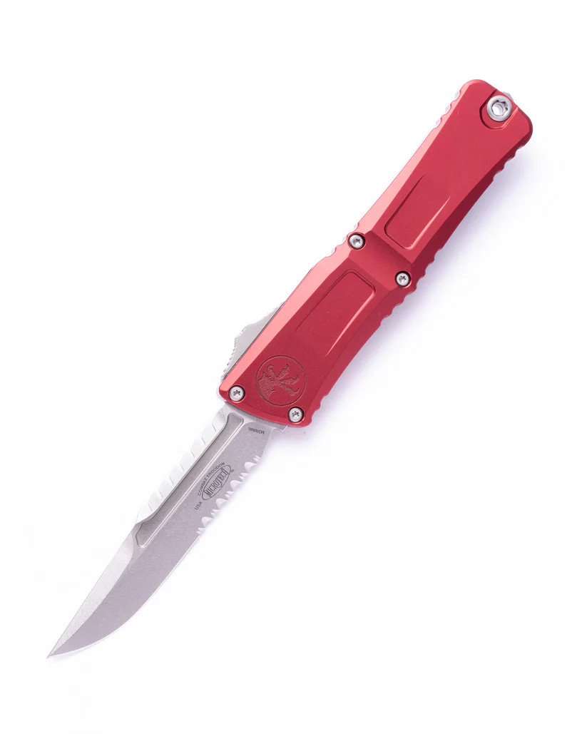Microtech Combat Troodon OTF Gen III Signature Series Interceptor Stonewash Half Serrated Drop Point/Merlot AUMT121711MRS View 1