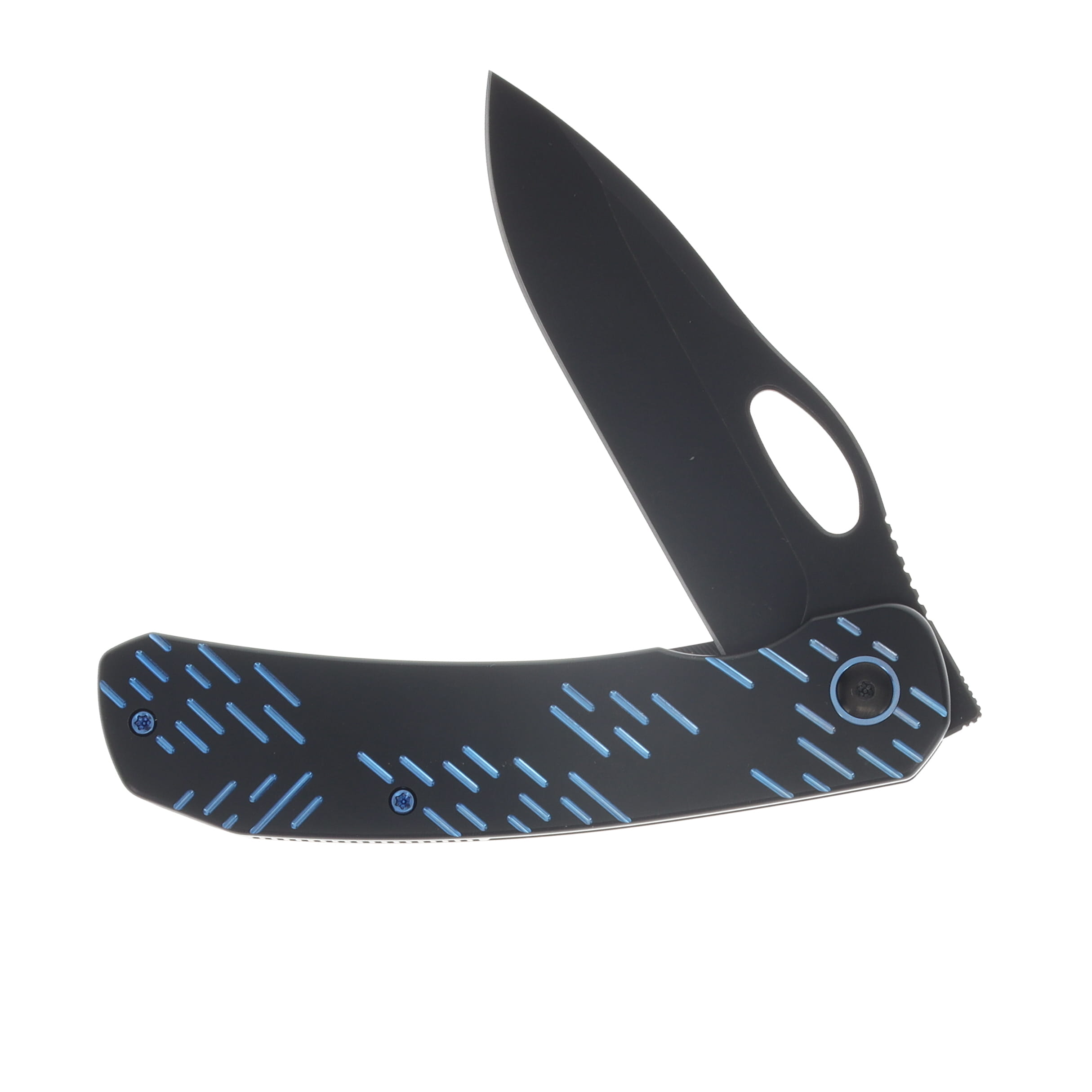 We Knife Co Inmate Black Titanium Handle With Blue Raindrops Black Stonewashed CPM 20CV Blade WE23096B-2 View 3