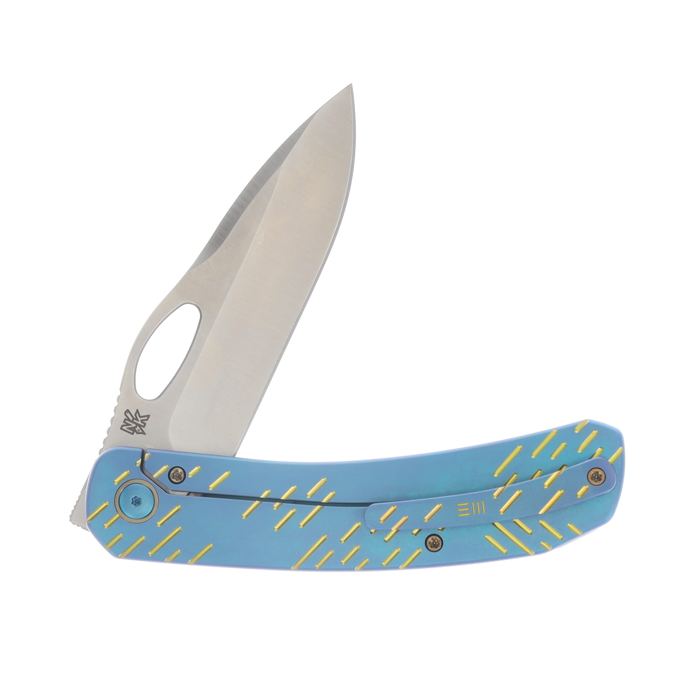 We Knife Co Inmate Blue Titanium Handle With Golden Raindrops Satin CPM 20CV Blade WE23096B-3 View 4