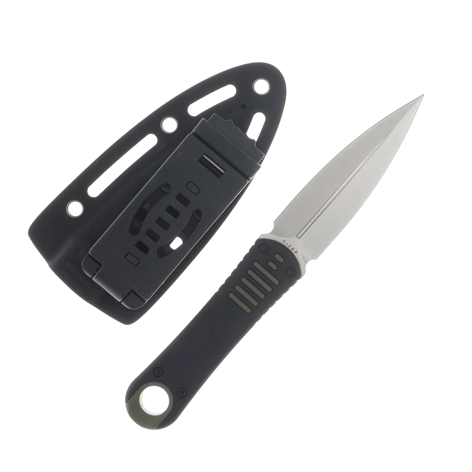 Kizer Hidden Agenda Fixed Knife Green - Black 3.5in Plain Satin Dagger 1083A2 View 2