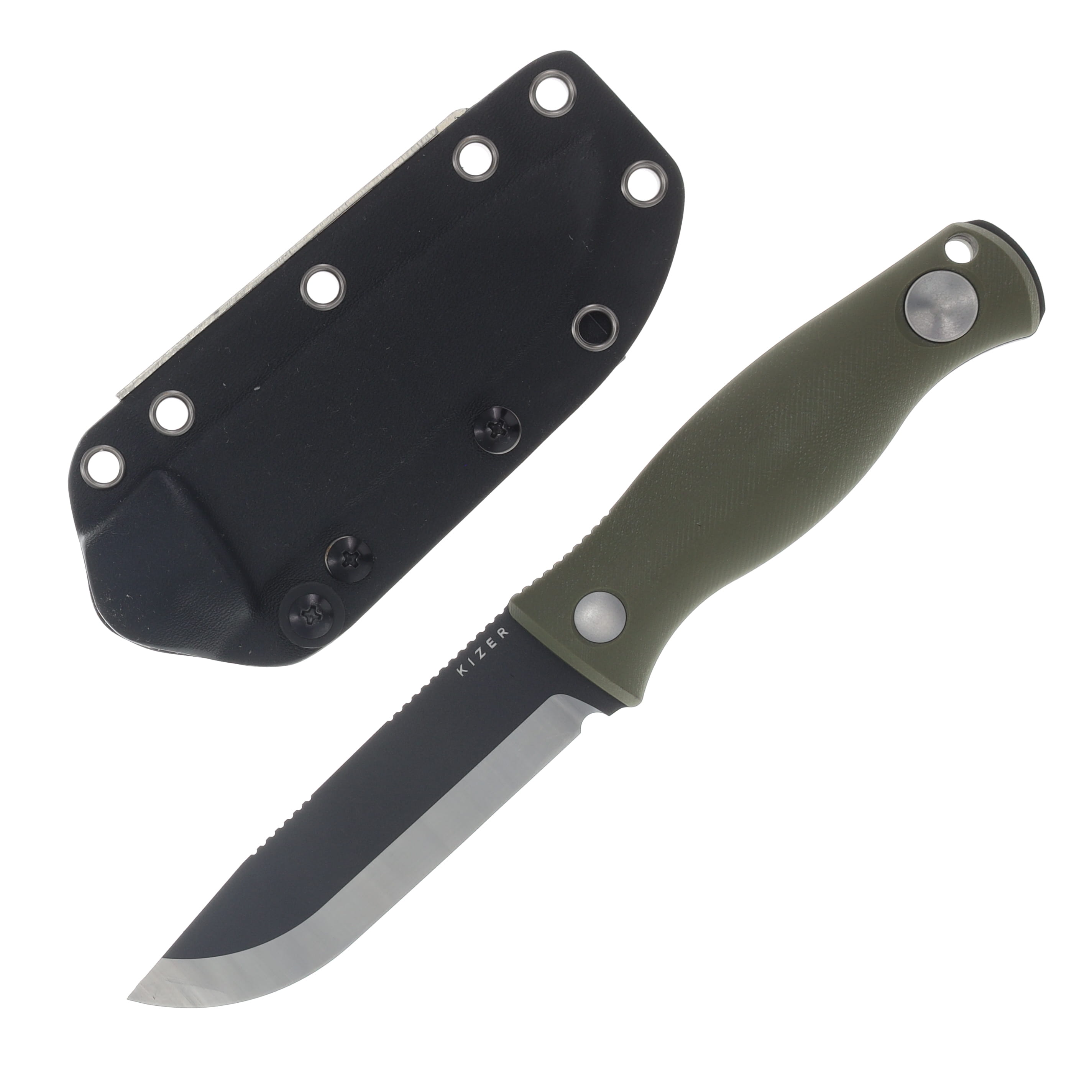 Kizer Polaris Fixed Blade Knife OD Green 4.23in Plain Black Drop Point 1100A2 View 1