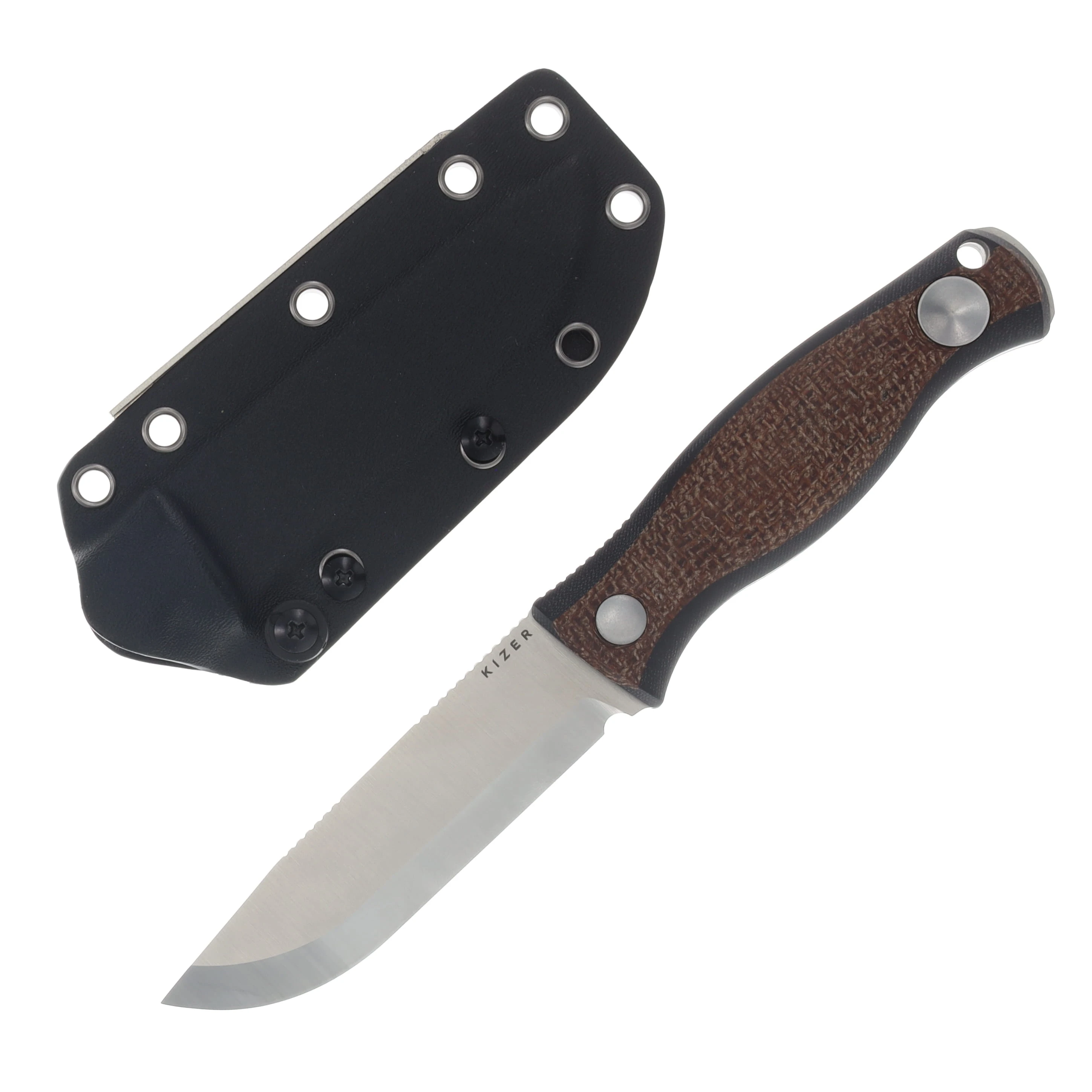Kizer Polaris Brown – Black 4.23 Inch Plain Satin Drop Point 1100A3 View 1