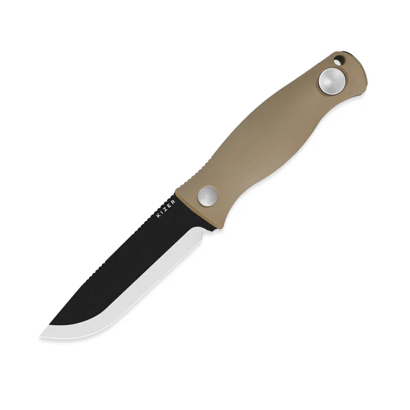 Kizer Polaris Fixed Blade Knife Tan 4.23 Inch Plain Black Drop Point 1100A4 View 3