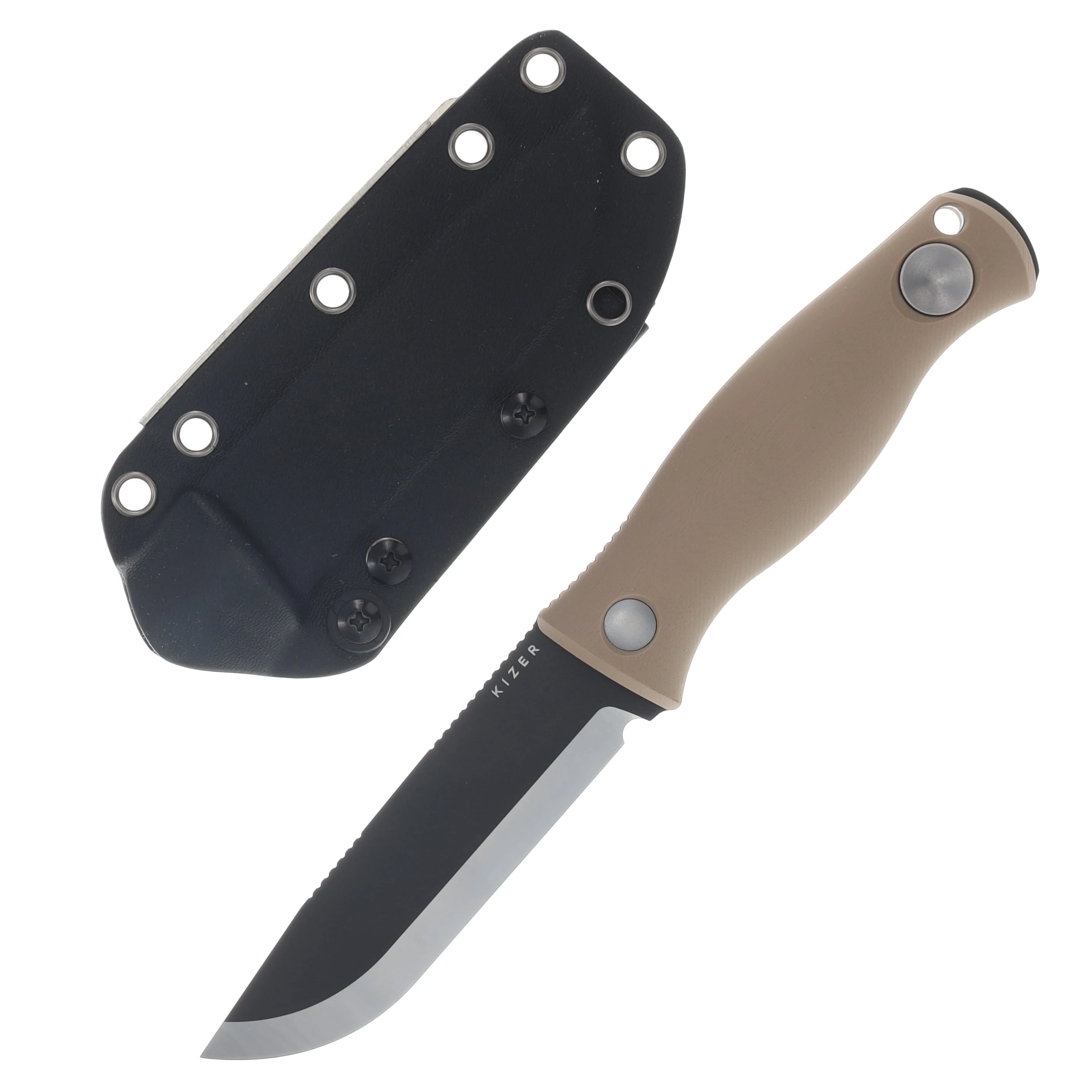 Kizer Polaris Fixed Blade Knife Tan 4.23 Inch Plain Black Drop Point 1100A4 View 1