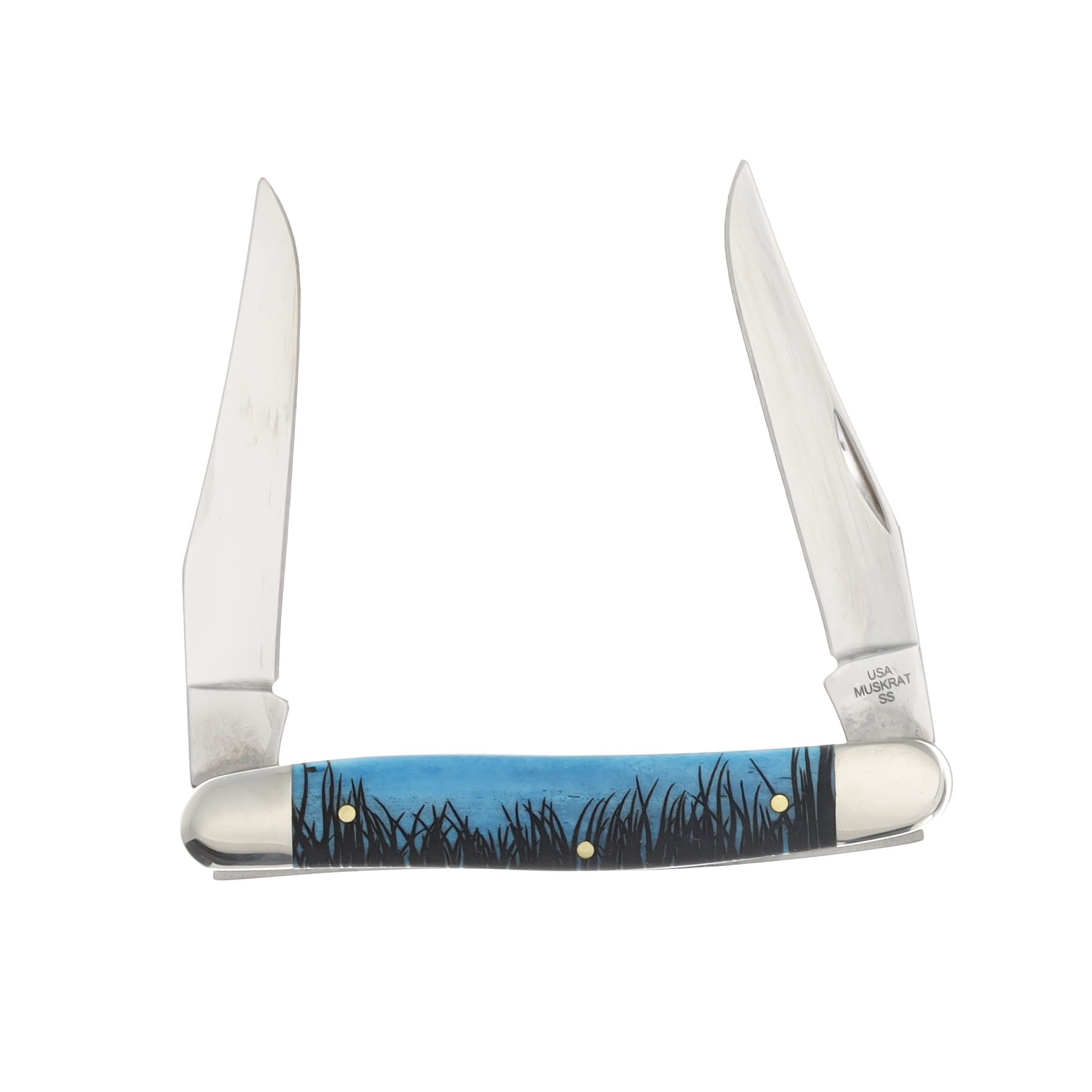 Case XX Muskrat Folding Knife Bass Fish Caribbean Blue Smooth Bone Diamond Shield CA12519BASS View 2