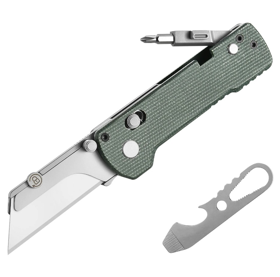 OKNIFE U1 Pro Multitool Folding Utility Knife With Screwdriver Green Micarta Handle U1PROGM View 1
