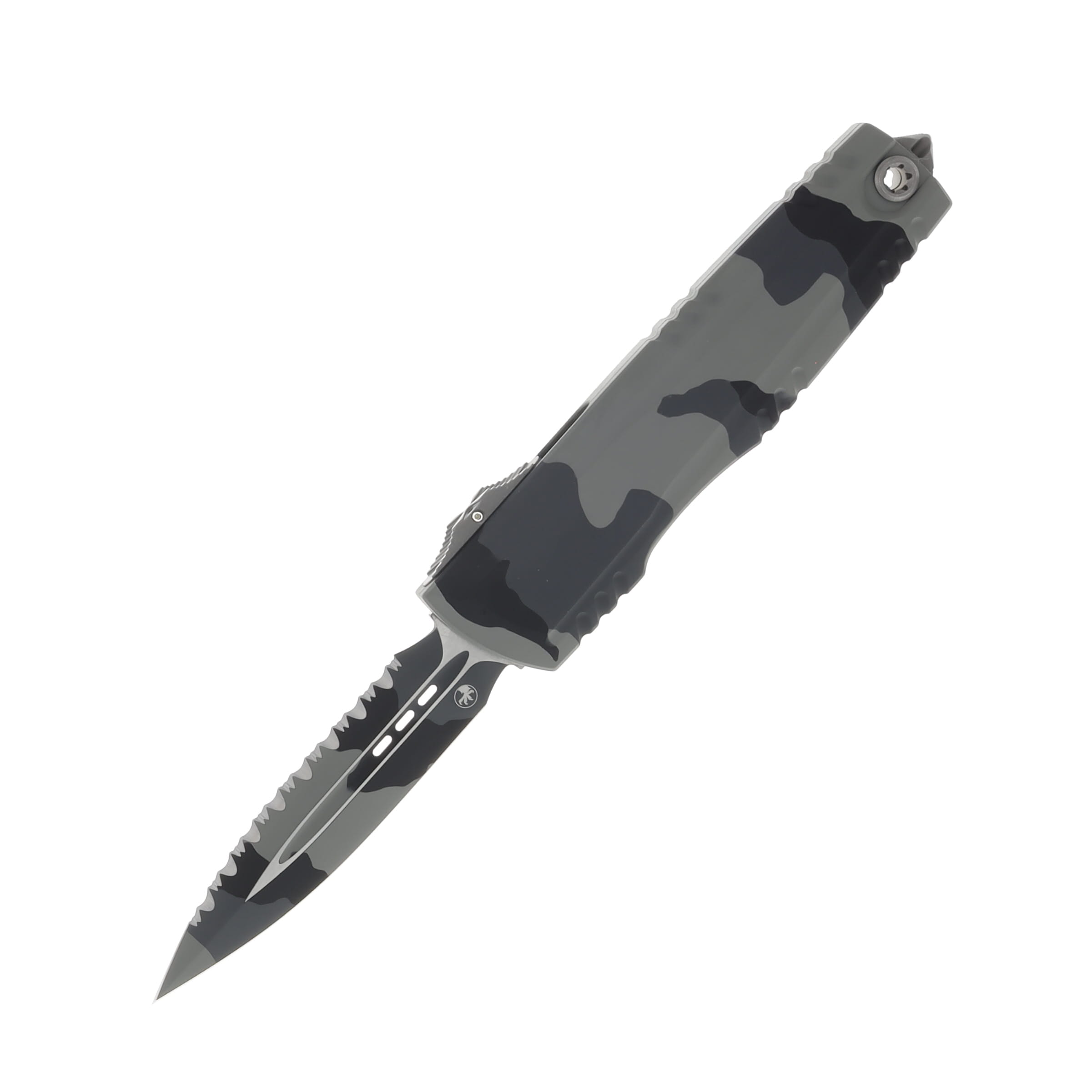 Microtech Luminary Signature Series OTF Automatic Knife Urban Camo Serrated Dagger AUMT12703UCS View 1