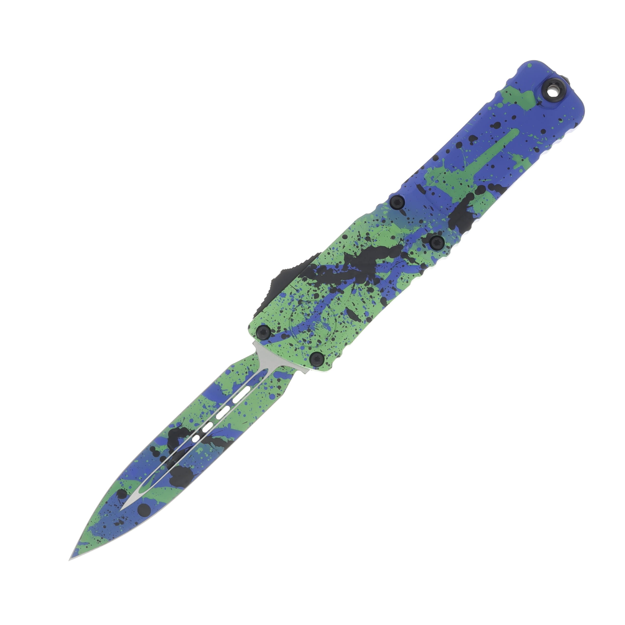 Microtech Combat Troodon D/E Gen III Signature Series Green Mamba/ PW Blue Light Blue Splatter Standard AUMT11421GMPW BKSPLS View 1