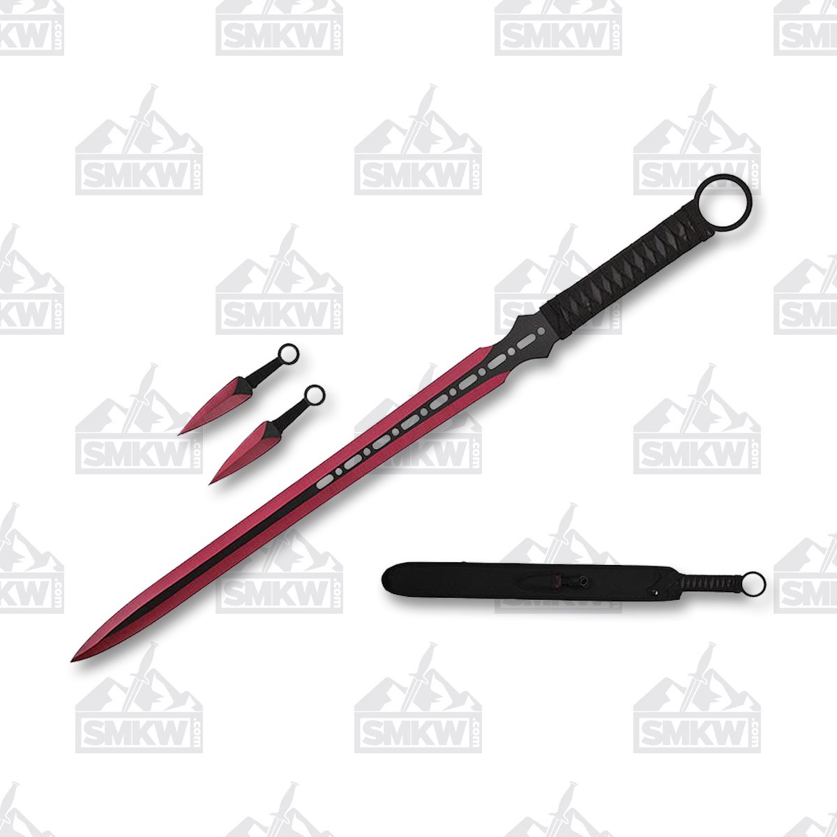 Hero's Edge Ninja Sword with Black Cord Wrapped Handle and Red Stainless Steel 17.5" Blade Model K1020-64-RD K102064RD View 1