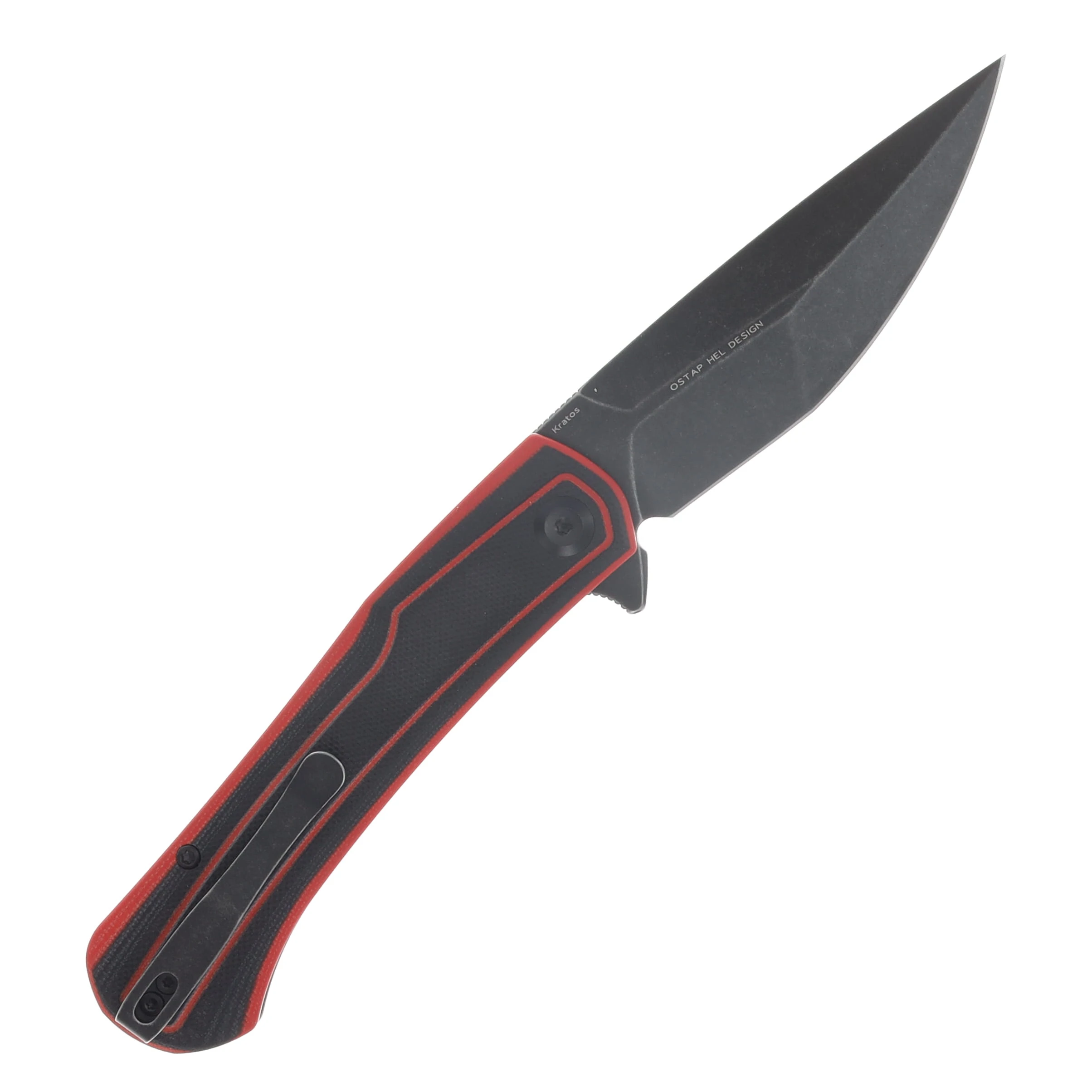 Tenable Kratos Linerlock Folding Knife Blackwash Nitro-V/Red & Black G-10 T1024A1 View 2